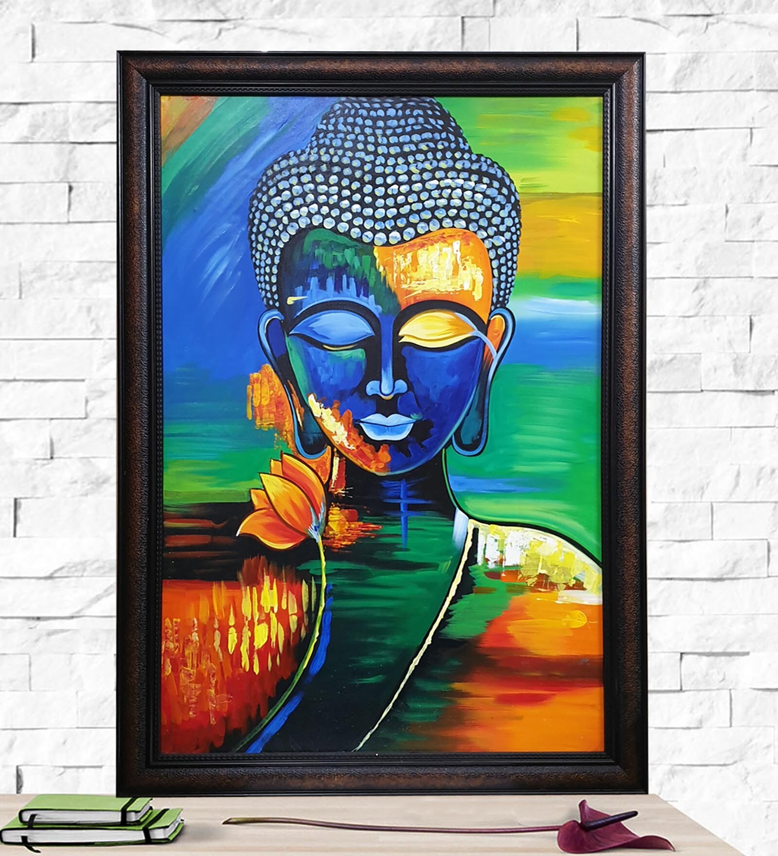 Holy Painted Buddha Face Original Handmade Oil Painting On Canvas Framed