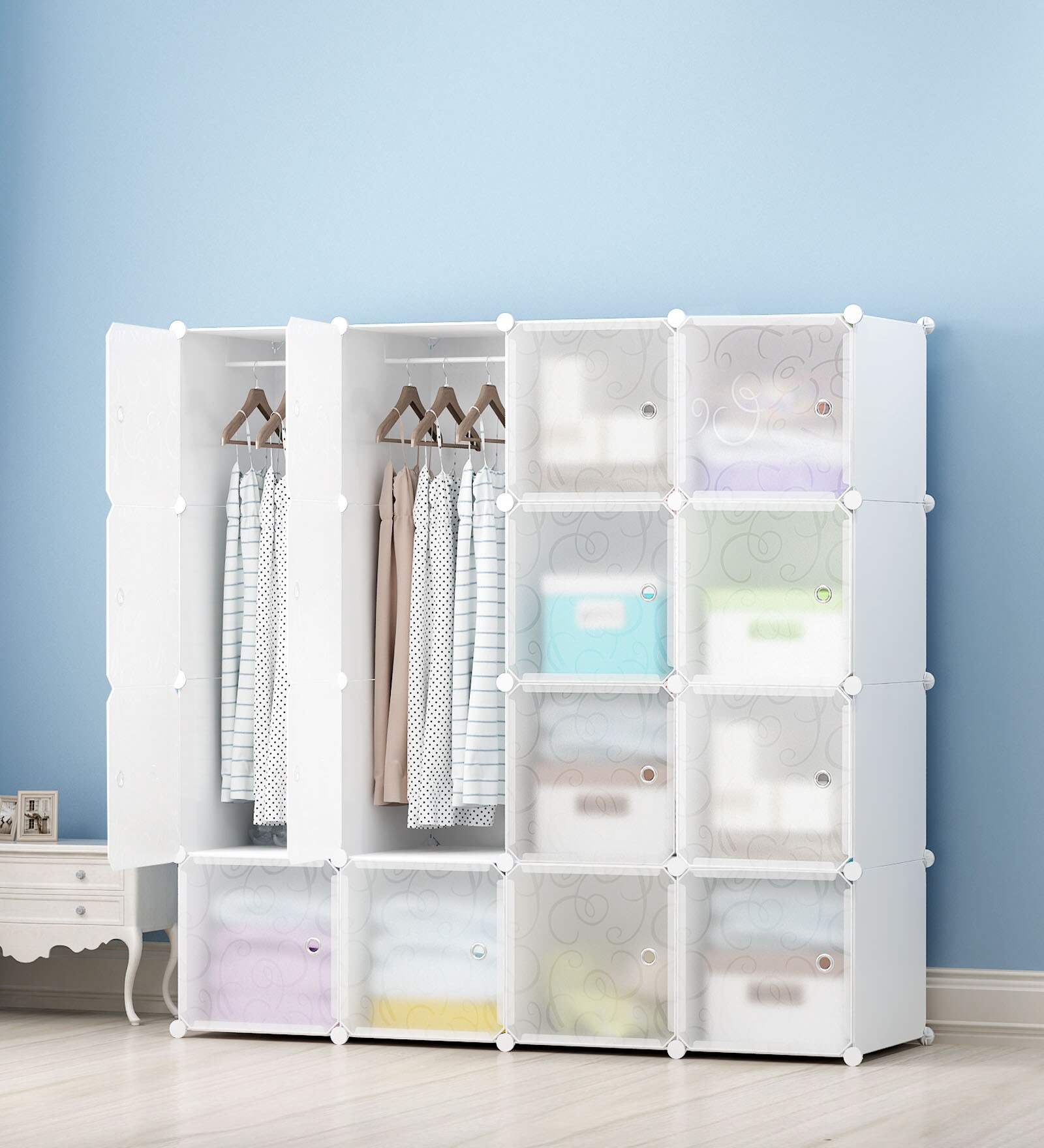 Mack Folding Wardrobe with Multipurpose Shelves in White Colour