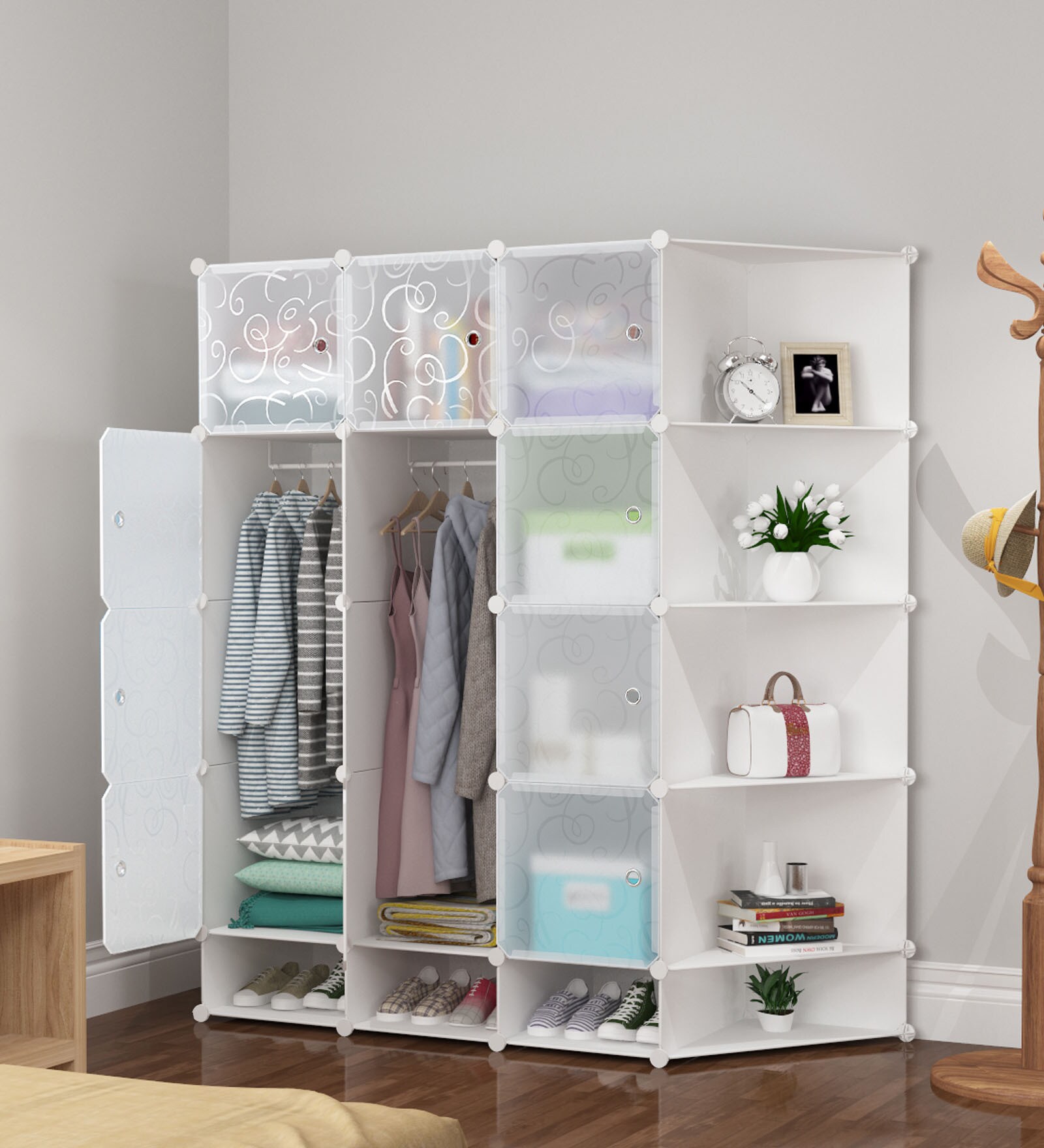 Milo Folding Wardrobe with Multipurpose Shelves in White Colour