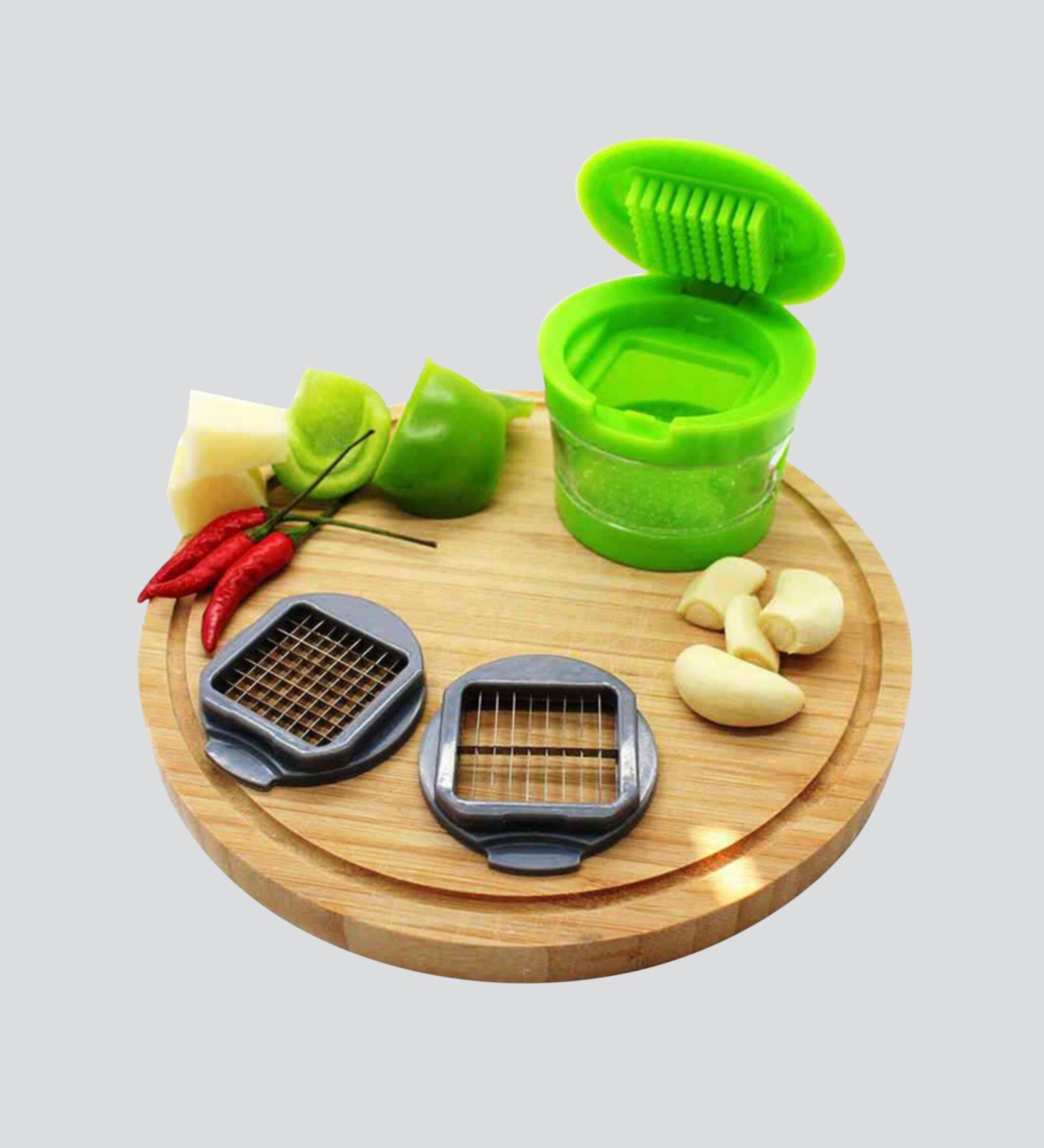 Green ABS Plastic Garlic Chopper with 2 Different Blades