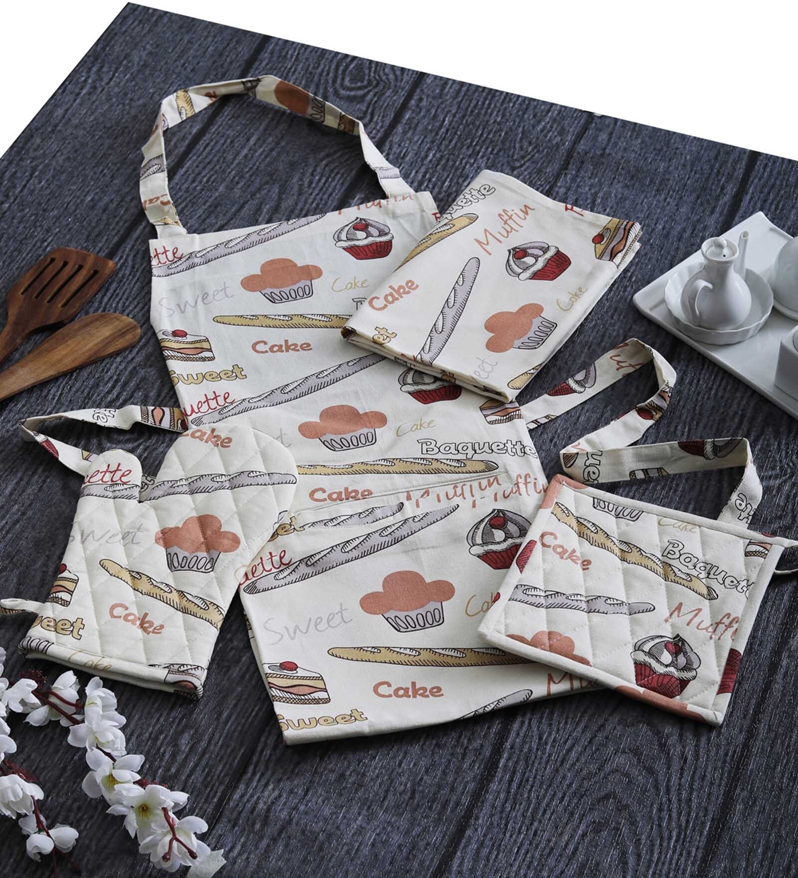 Buy Home Boutique Muffin Print Aprons Set With Gloves,Pot holder