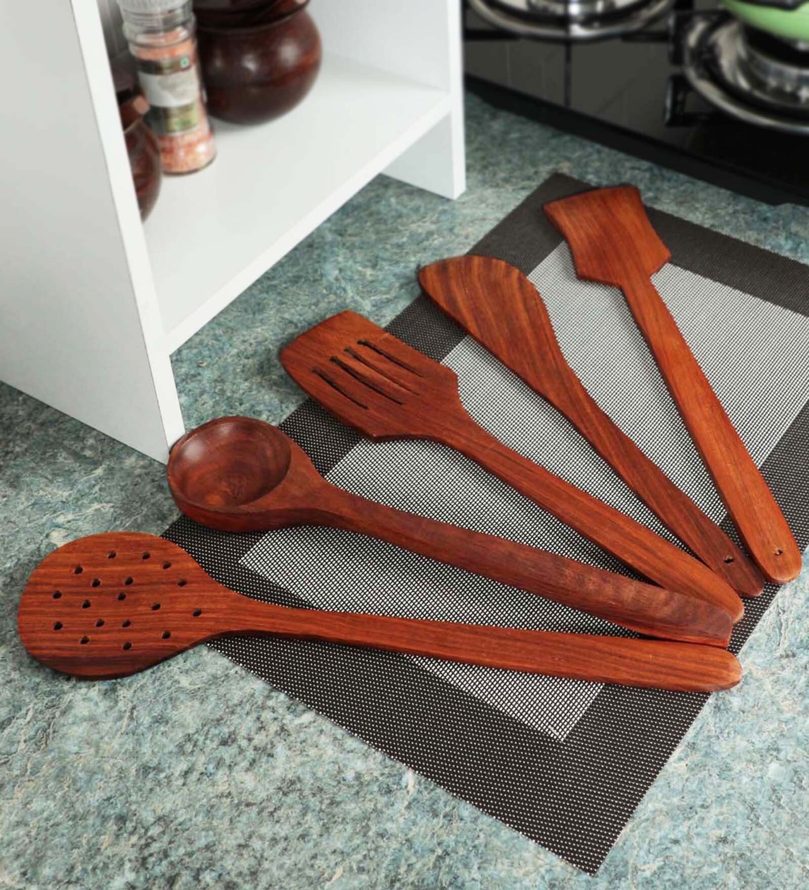Home Creations Wooden 5 Pcs Kitchen Cooking Tool Set