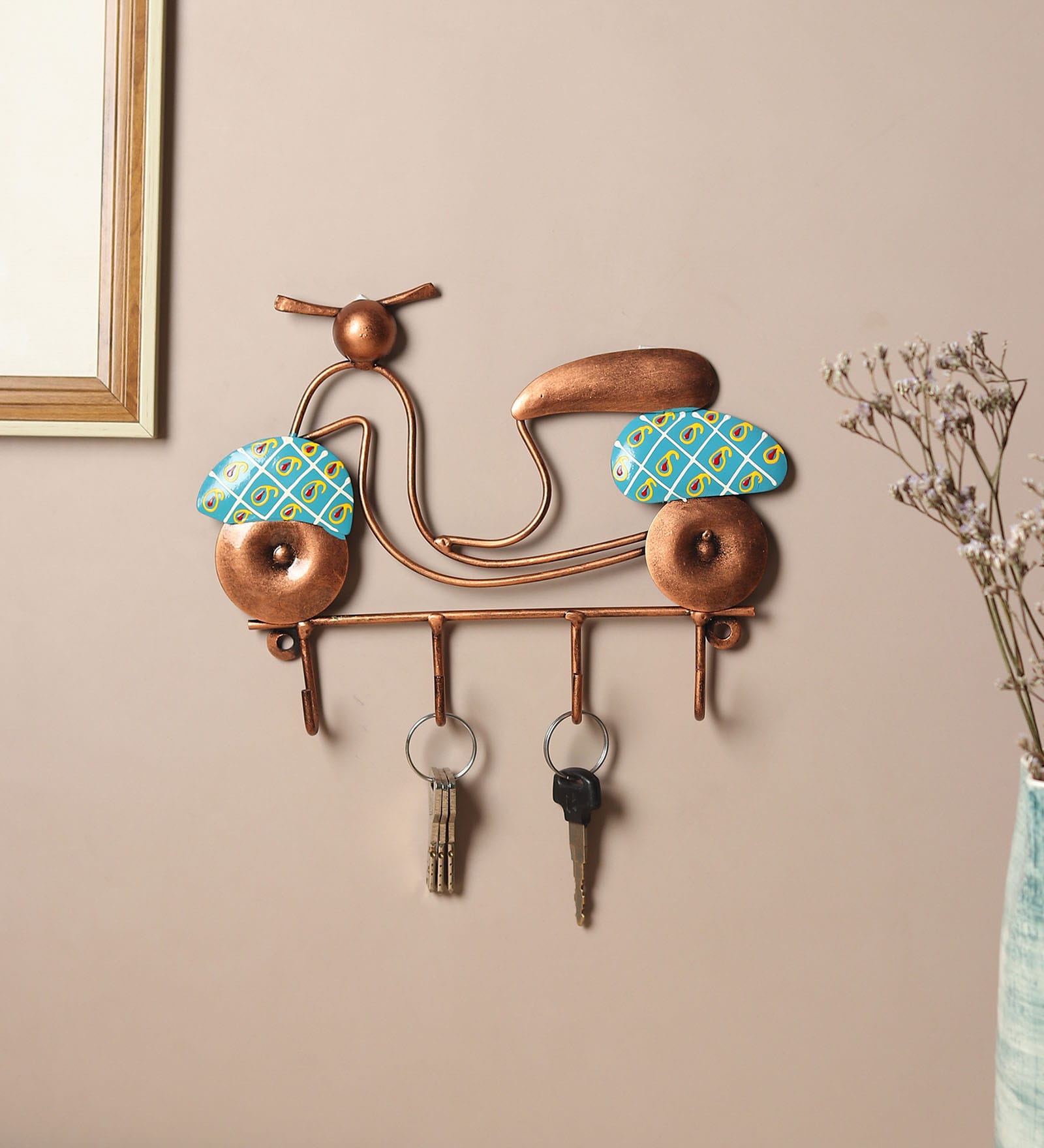 (1Pc) Blue Metal Scotty Modern Wall Mount Key Holder