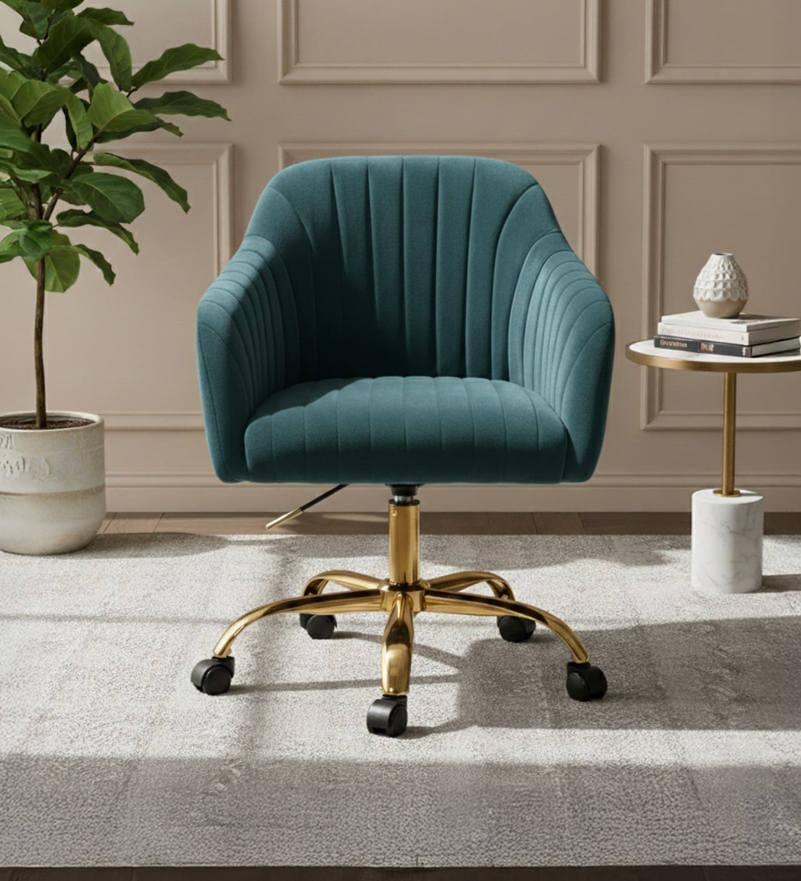 Home Office Velvet Fabric Executive Chair In Green Colour