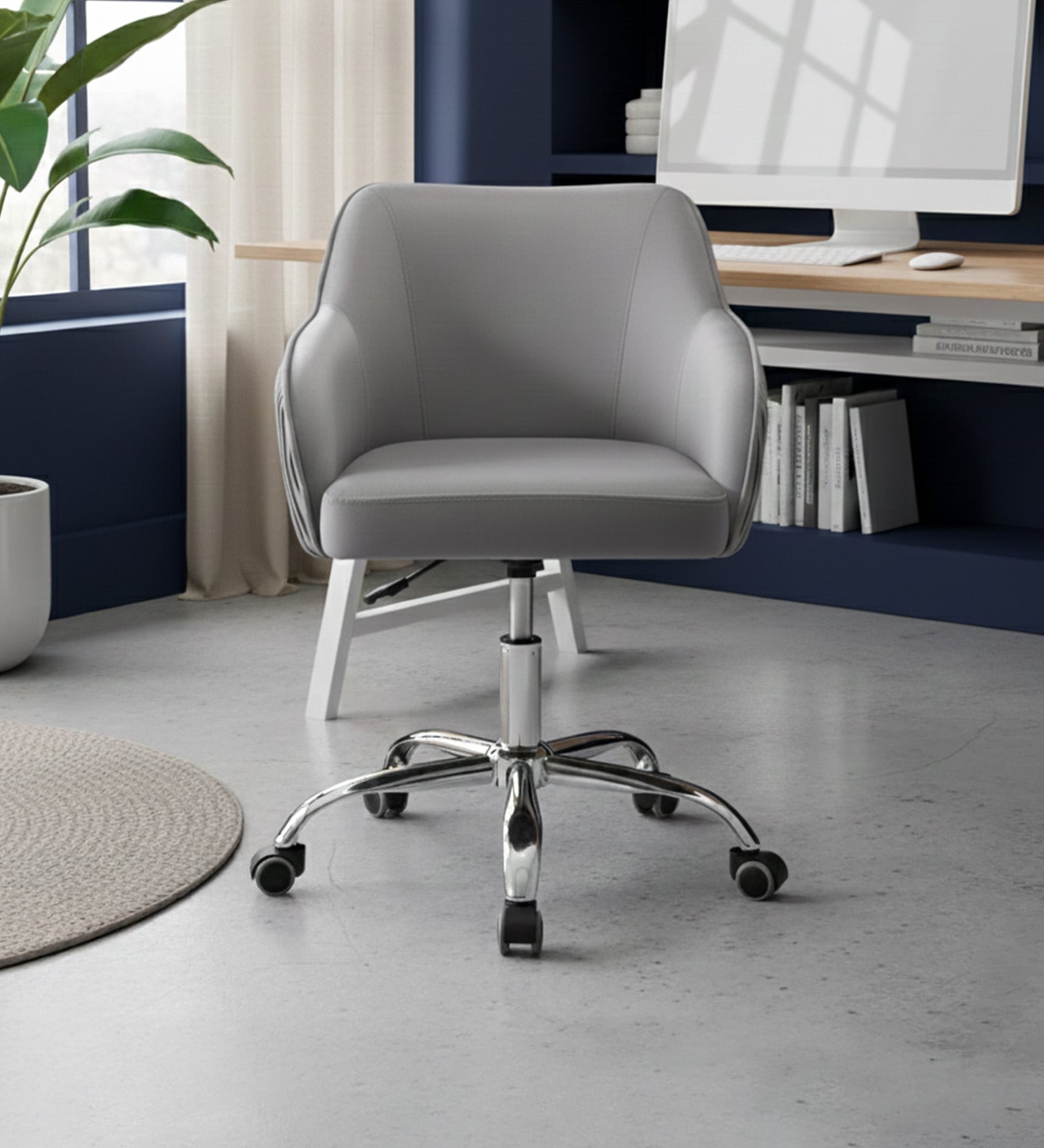 Home Office Velvet Fabric Executive Chair In Grey Colour