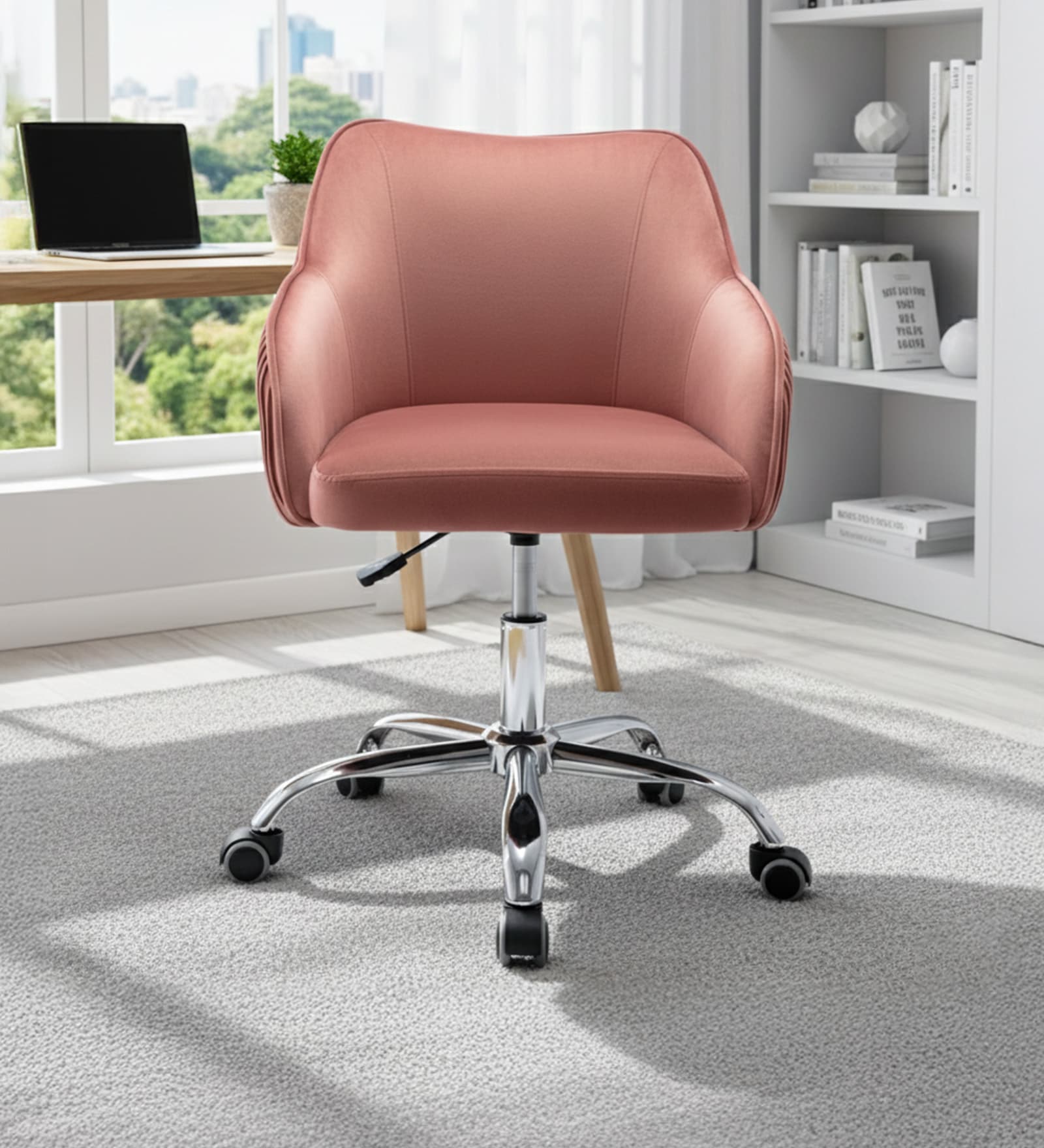 Home Office Velvet Fabric Executive Chair In Pink Colour