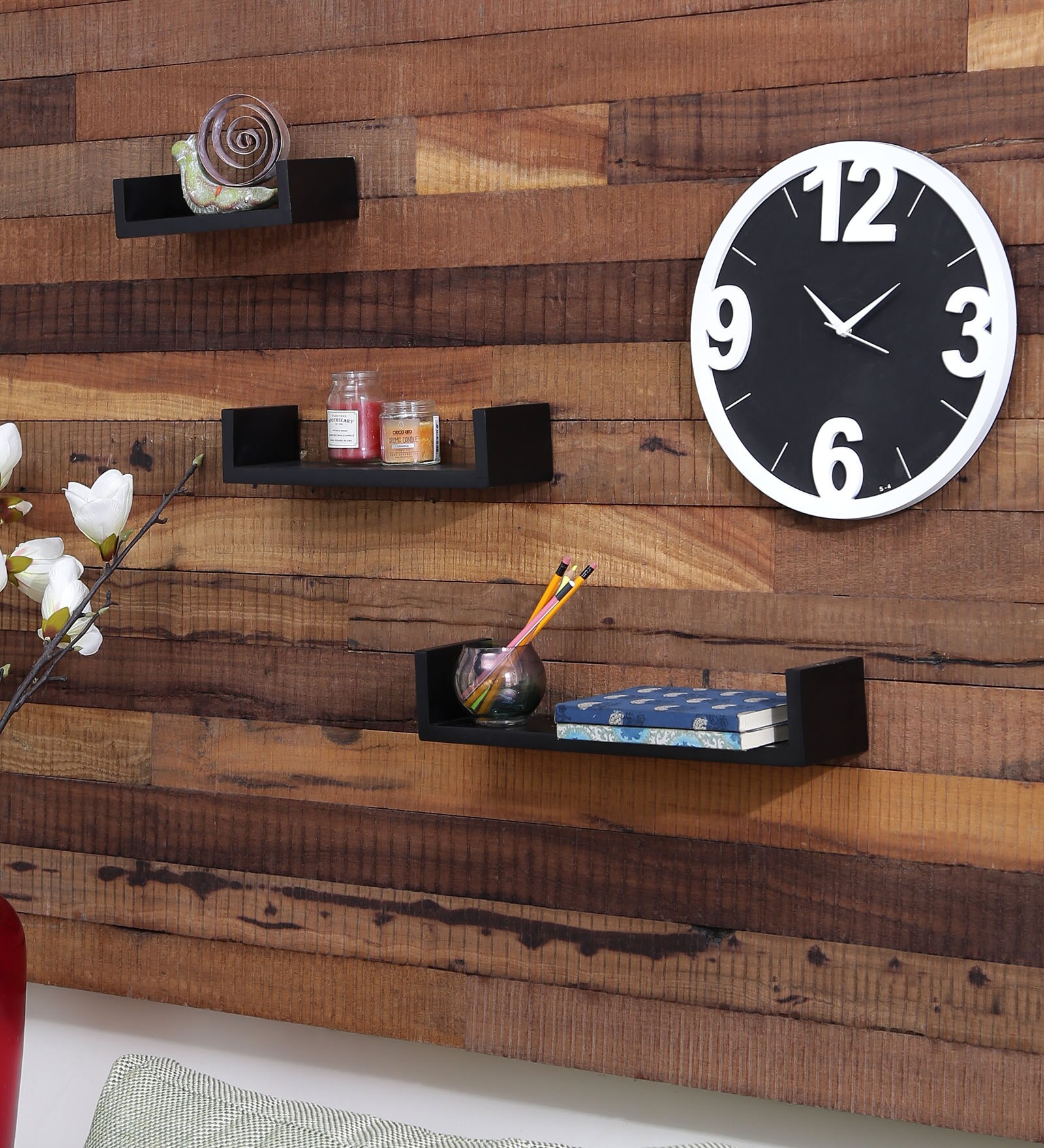 Buy Engineered Wood Floating Wall Shelf in Black Colour by AYMH at 62