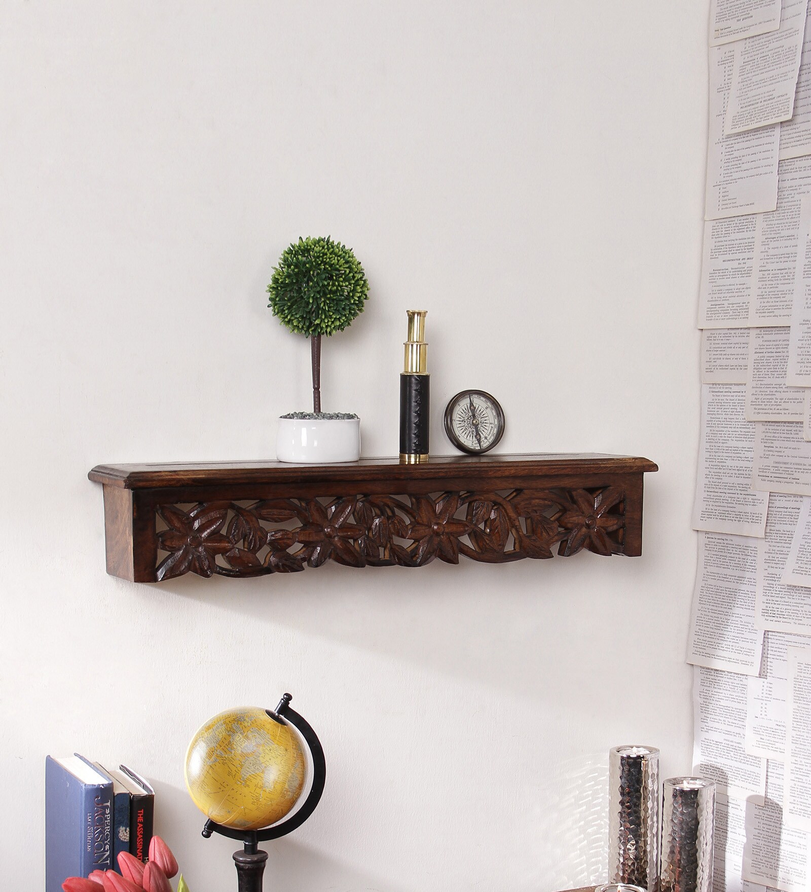 Buy Grandaddy Eclectic Wall Shelf in Brown by Bohemiana Online
