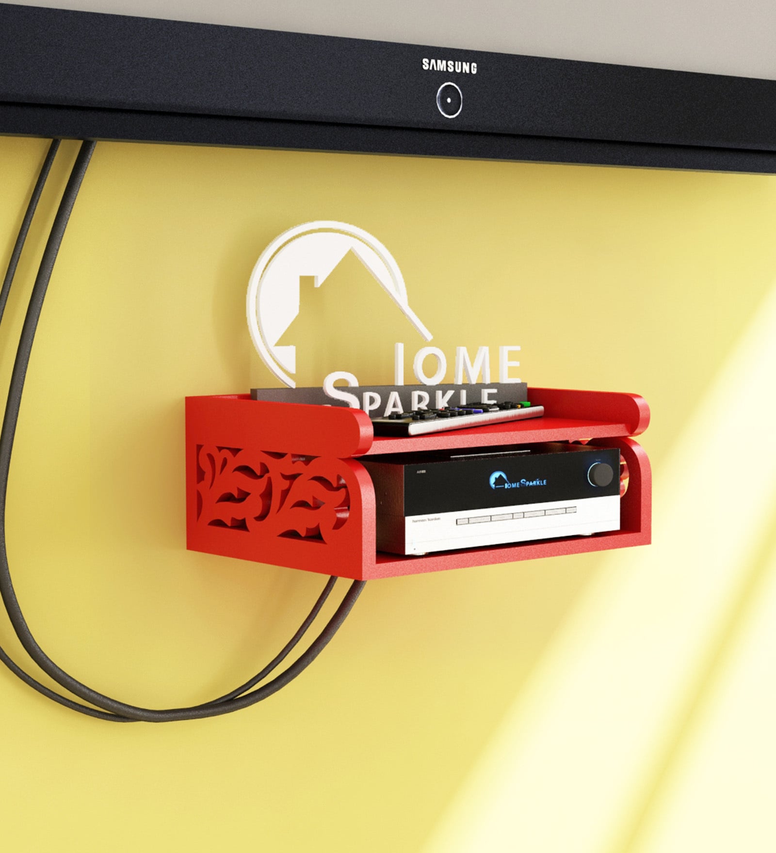 Engineered Wood Set Top Box Holder in Red Colour