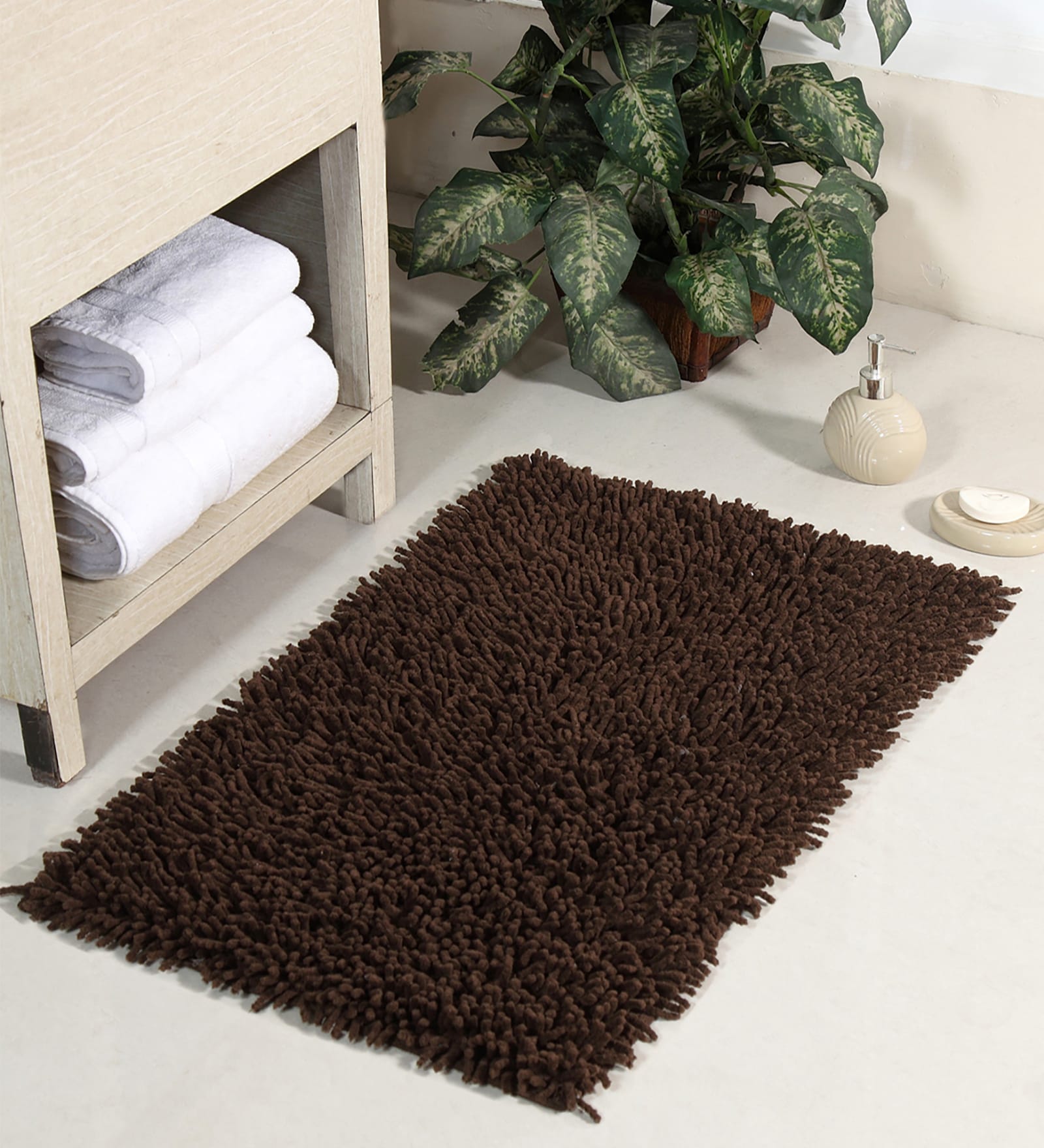Brown Solid Cotton 32x20 Inches Max Absorbant Bath Mat