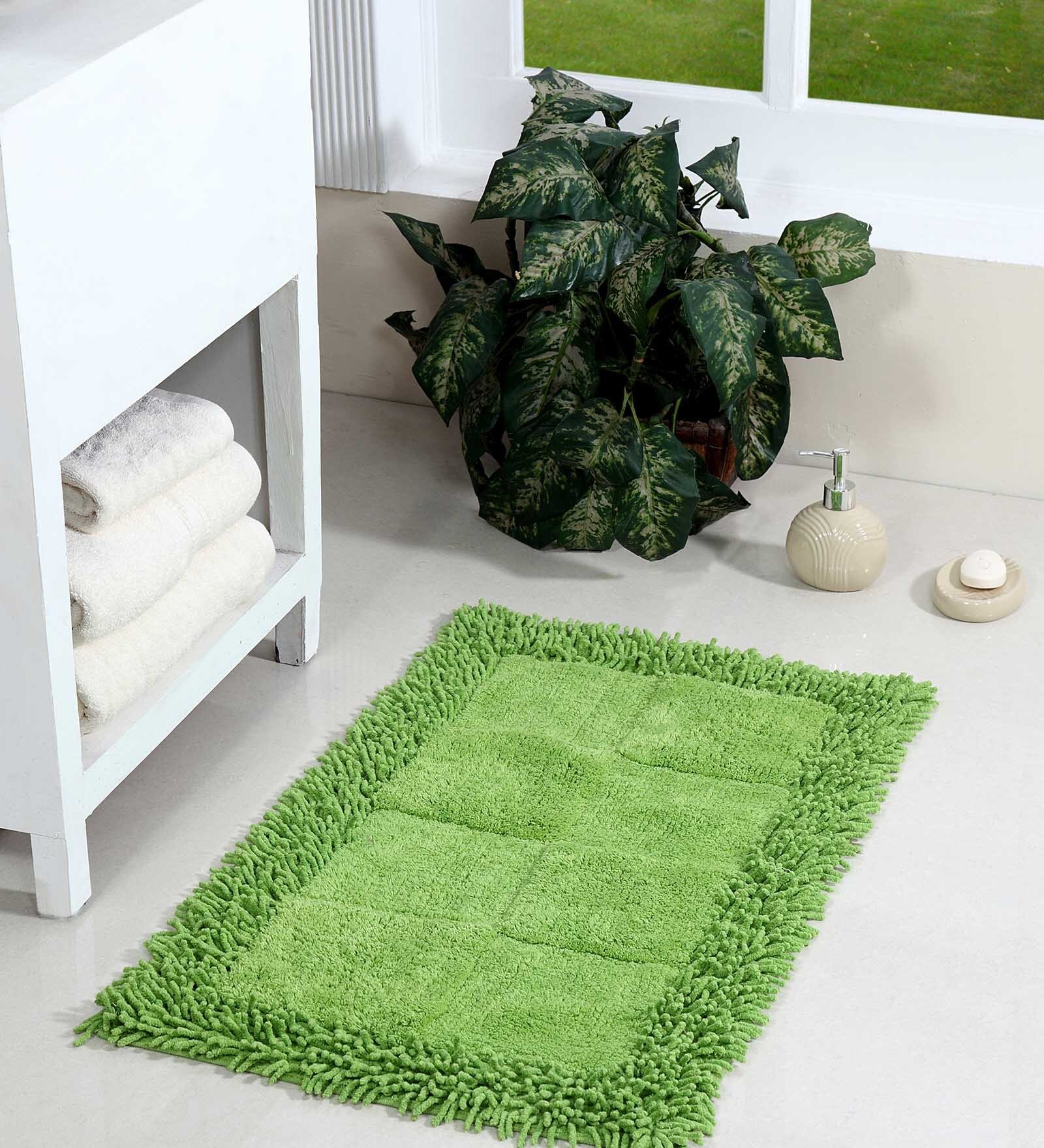 Buy Green Solid Cotton 32x20 Inches Max Absorbant Bath Mat by HomeFurry ...