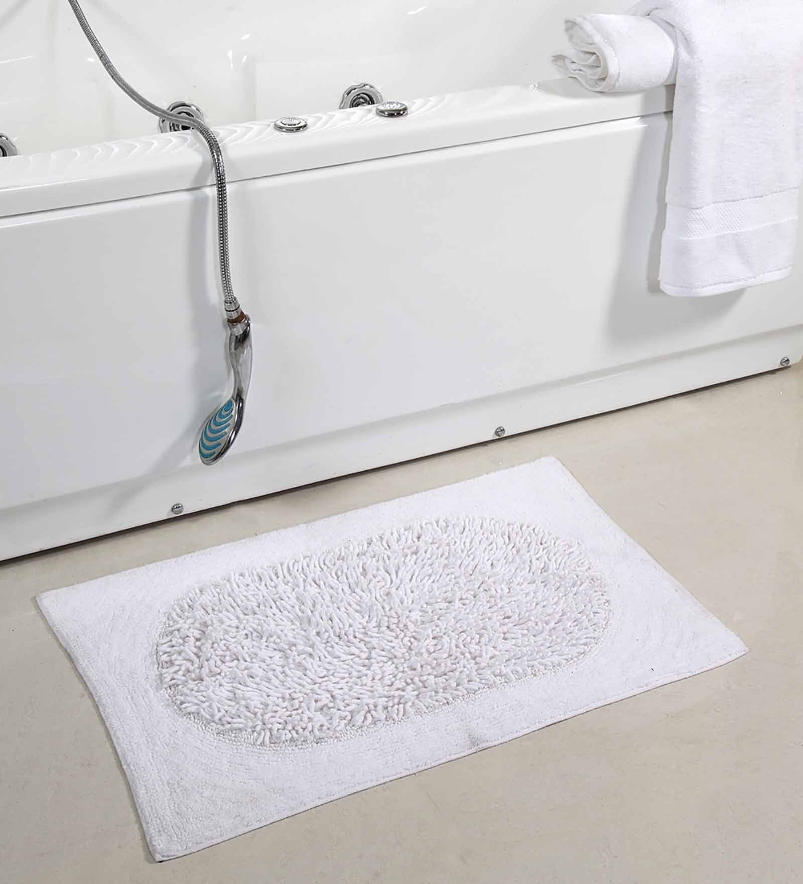 Buy White Solid Cotton 80x30 Inches Max Absorbant Bath Mat by HomeFurry