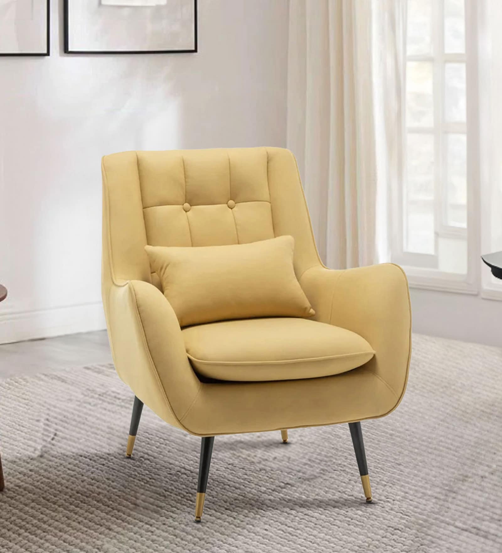 Homey Velvet Lounge Chair In Yellow Colour