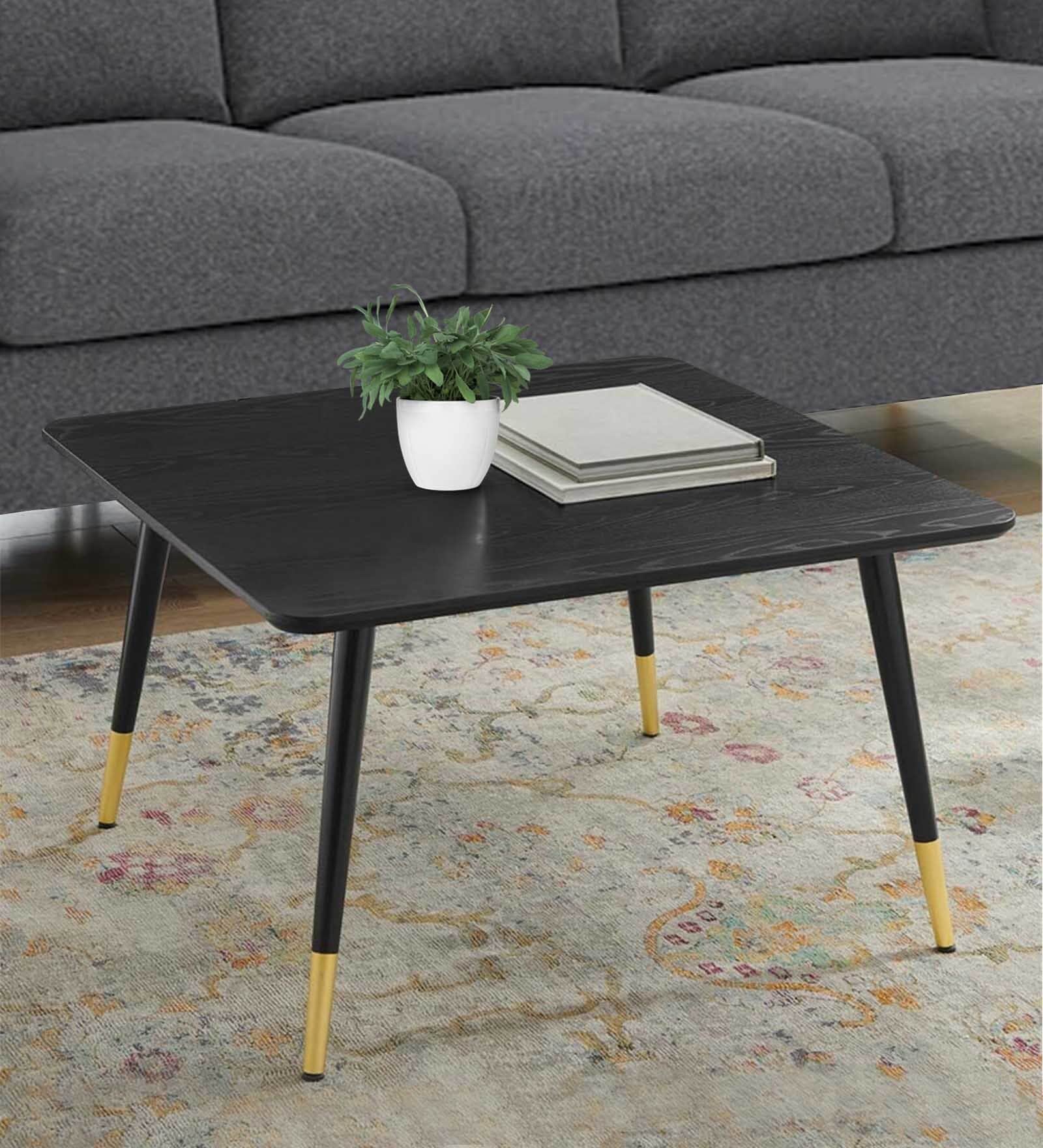 Homry Coffee Table In Black Finish With Gold Foot Caps