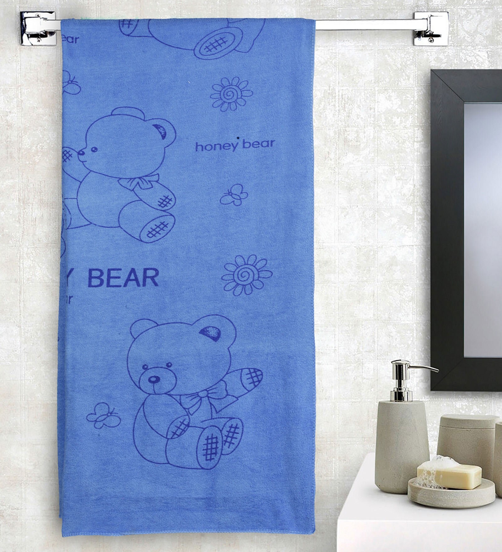 Honey Bear Microfibre Bath Towel in Blue Colour