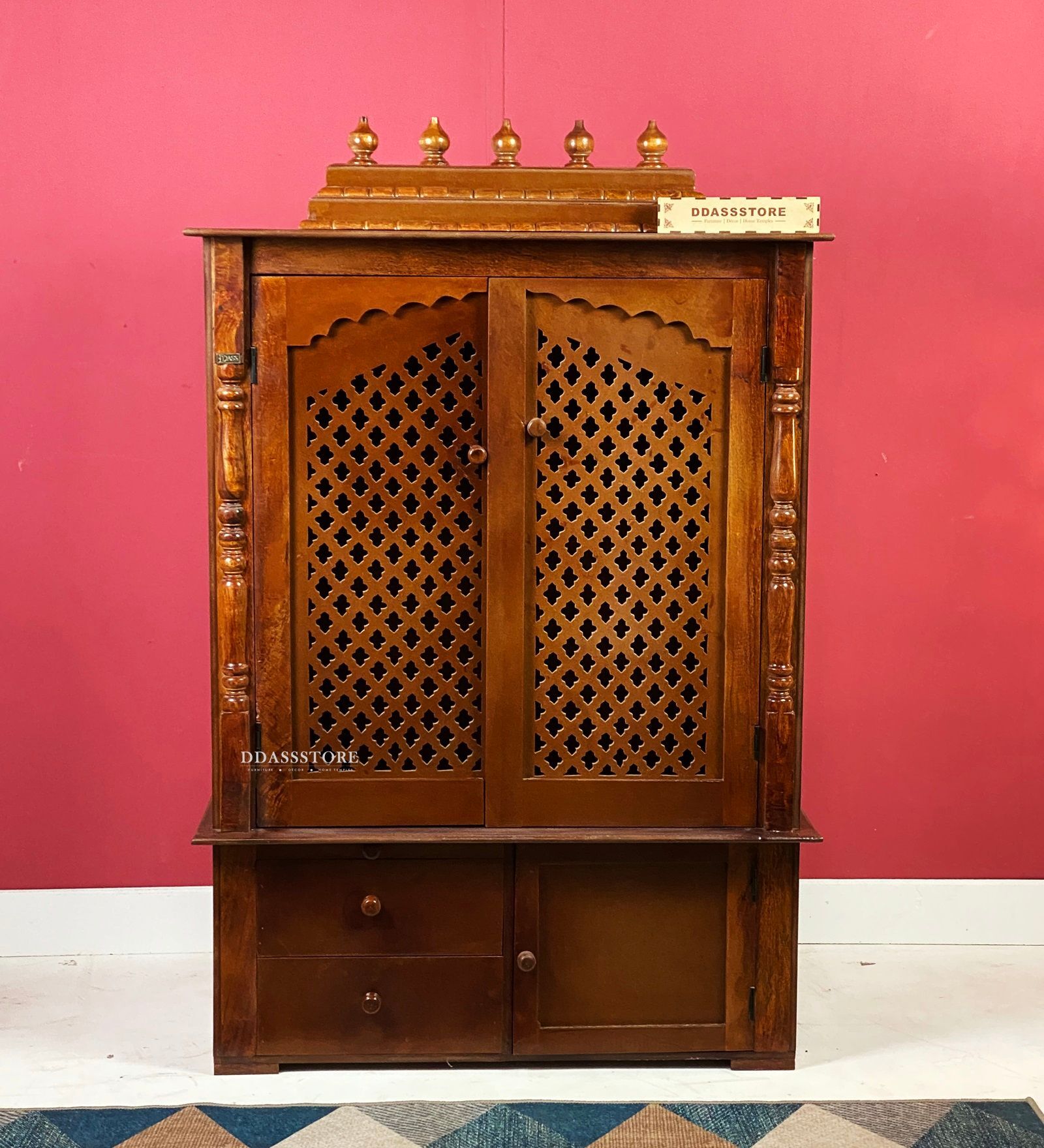 Honey finish Solid Sheesham Wooden Temple