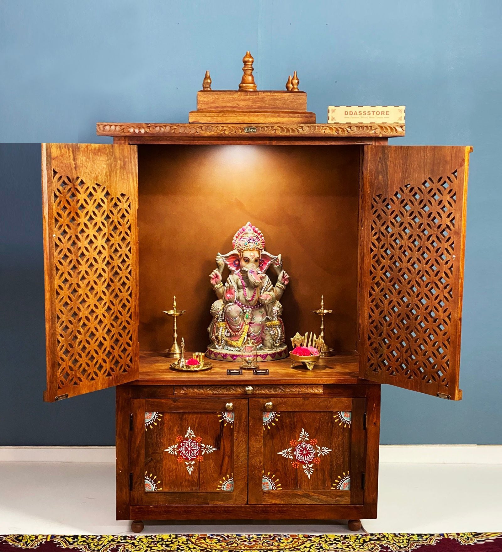 Honey finish Solid Sheesham Wooden Temple