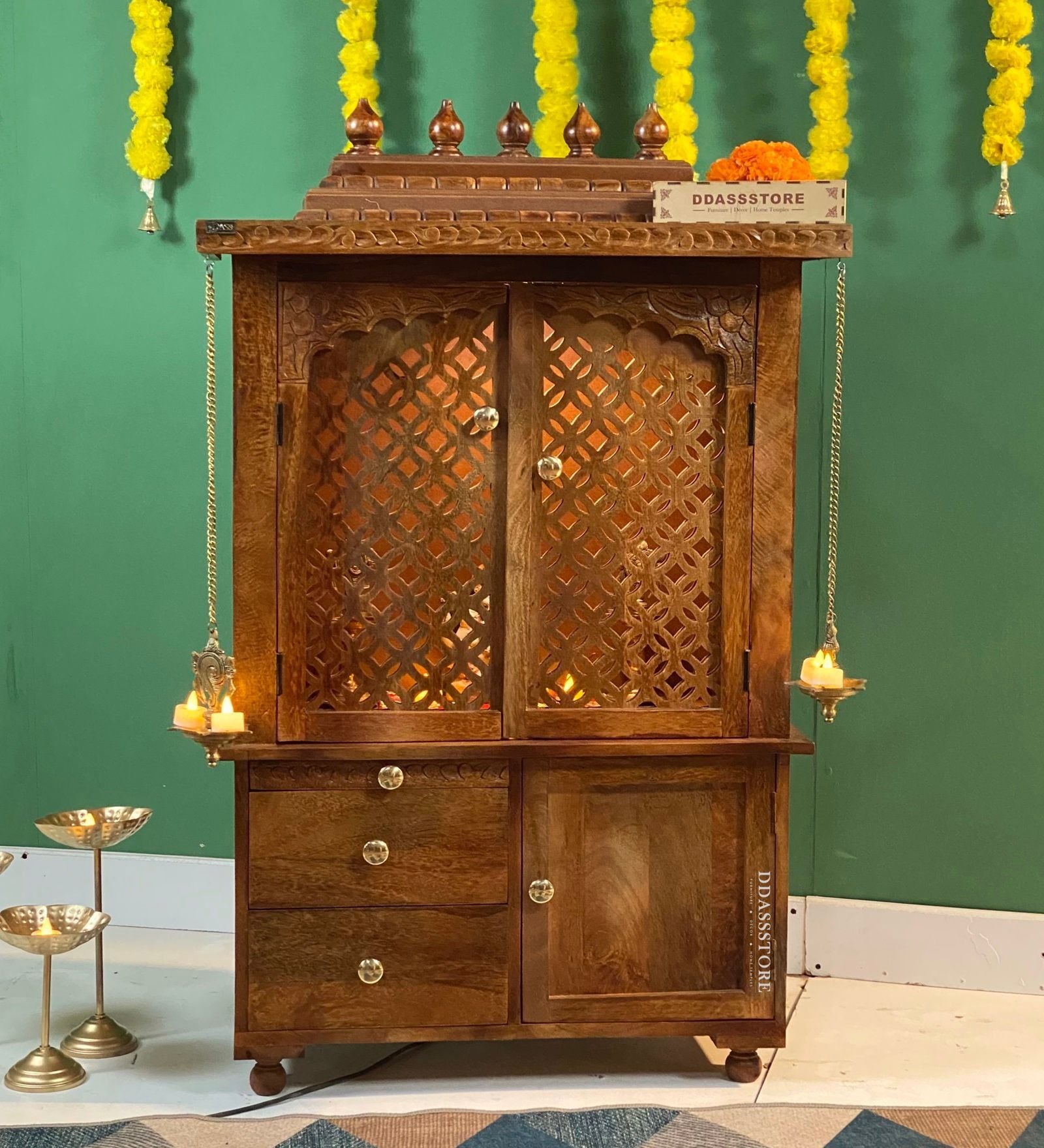 Honey finish Solid Sheesham Wooden Temple