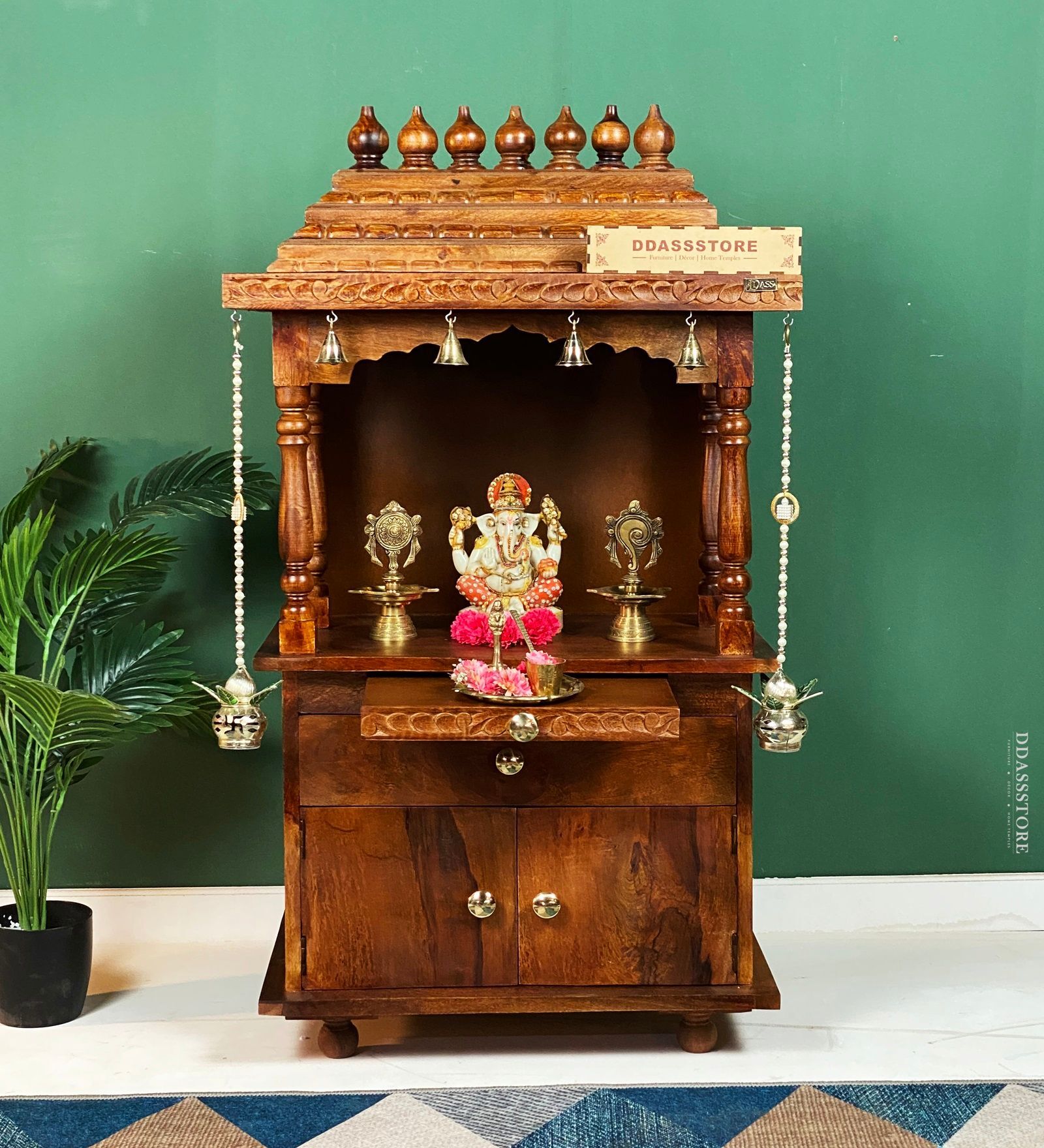 Honey finish Solid Sheesham Wooden Temple