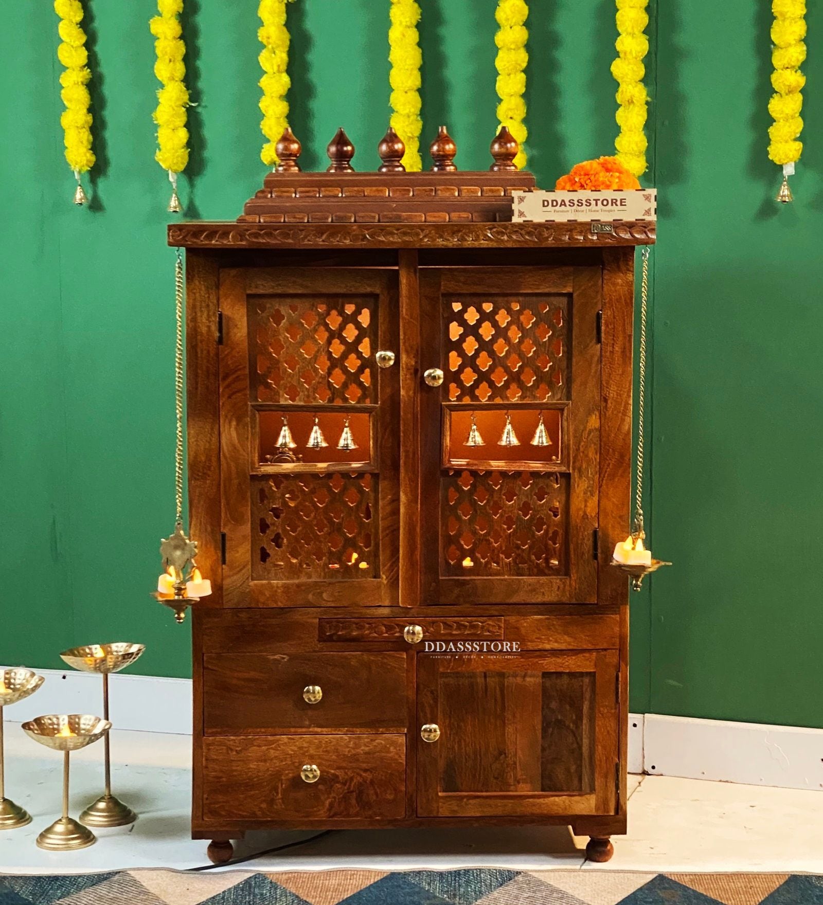 Honey finish Solid Sheesham Wooden Temple