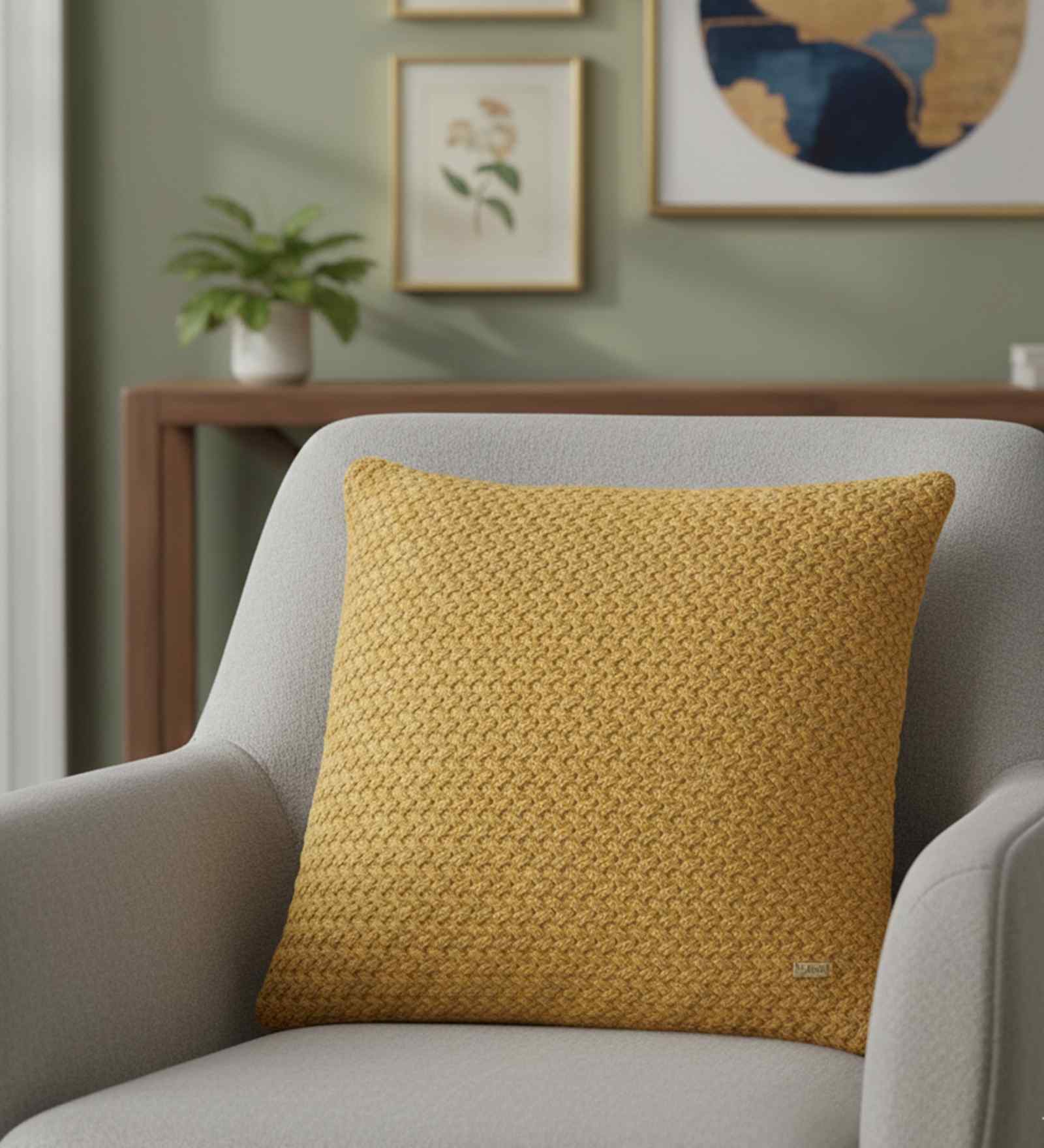 Honey Gold 100% Cotton Anna16X16 Inches Knitted Cushion Cover