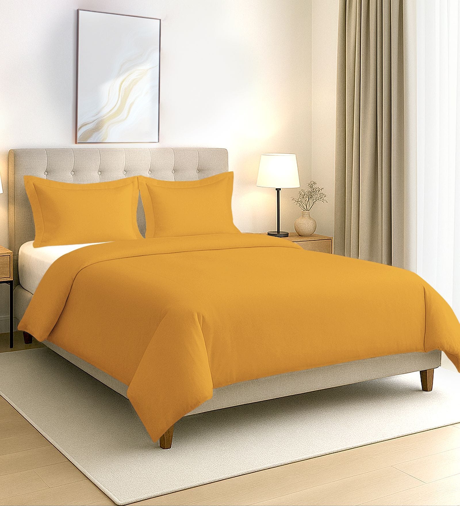 Honey Gold Solid 400 TC Cotton Double Sized Duvet Cover