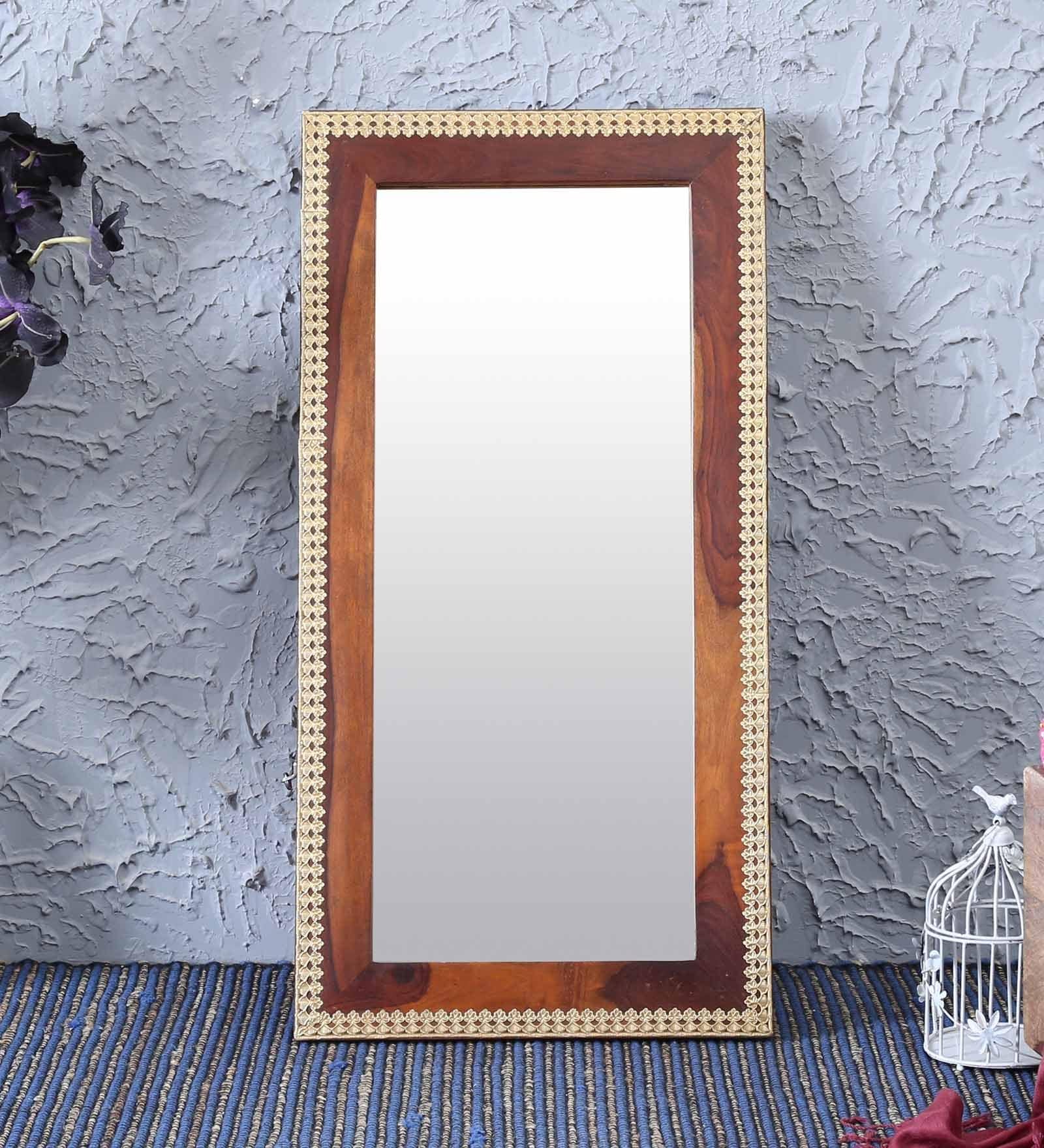 Solid Wood Full Length Mirror in Brown colour