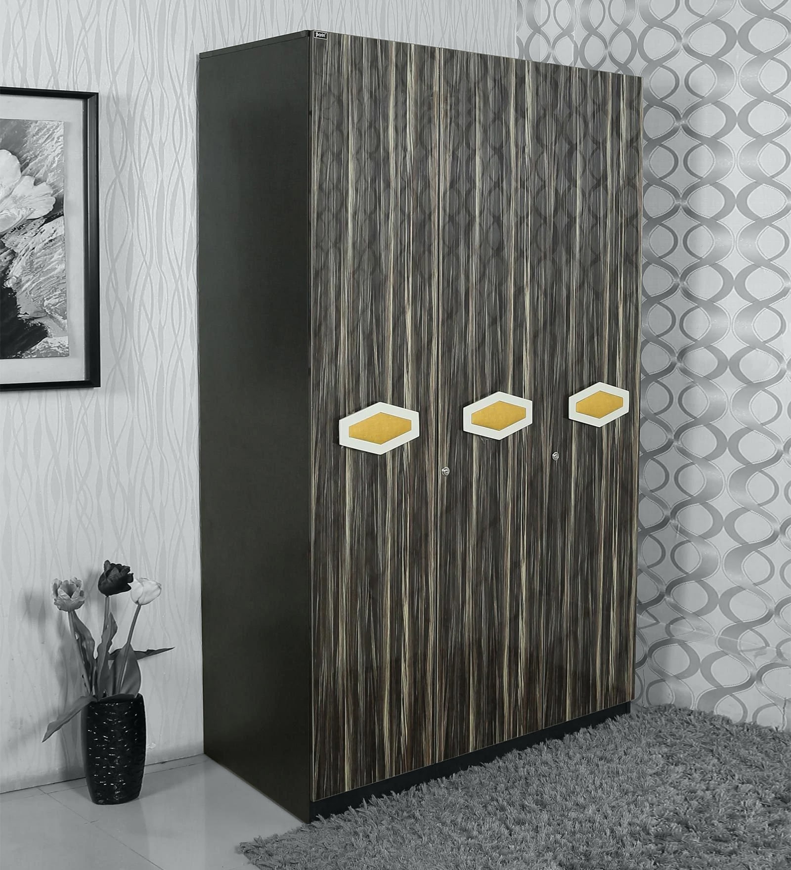 Honeycomb 3 Door Wardrobe in Brown Finish