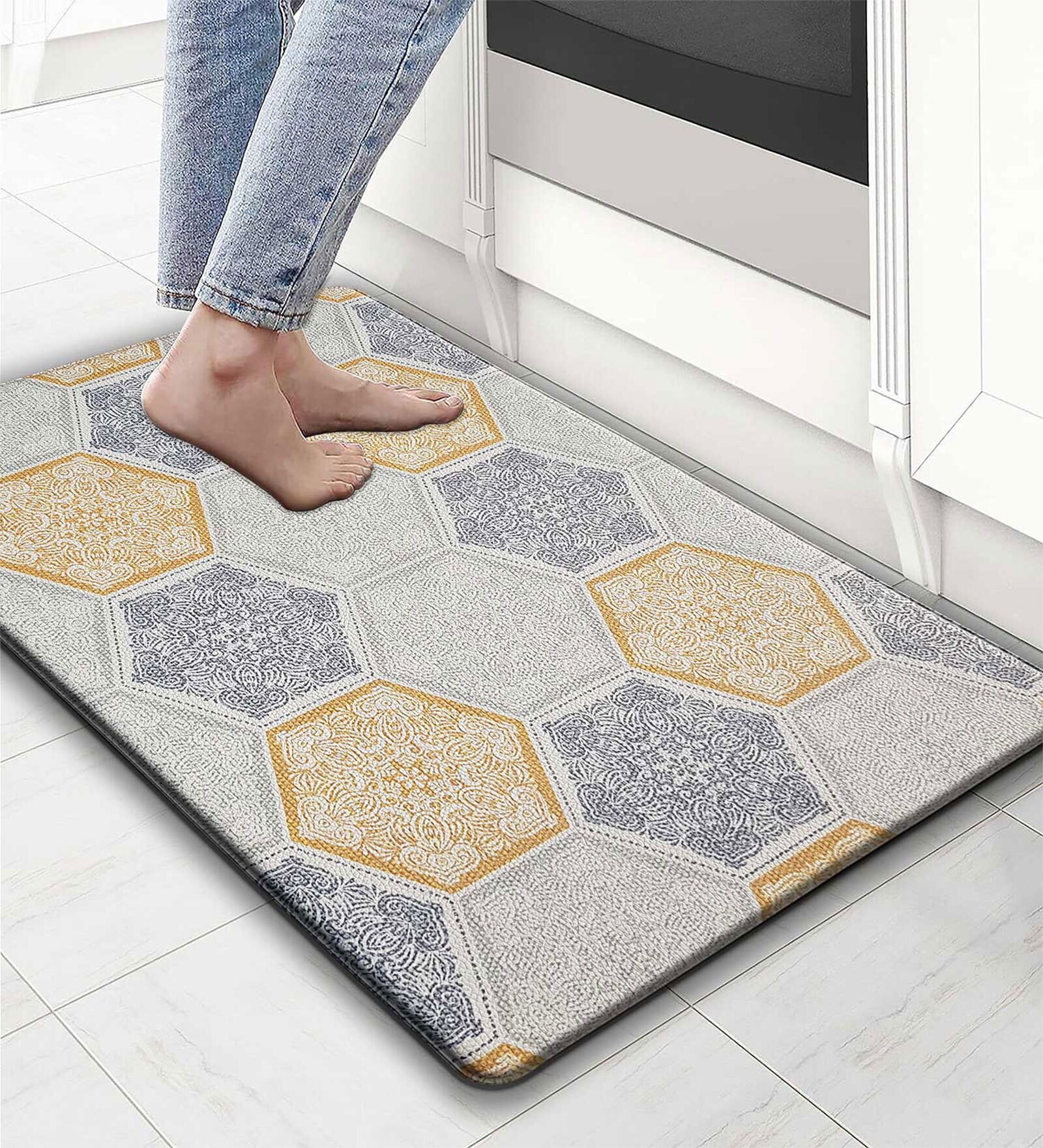 Honeycomb Geometric Microfibre 30x18 Inches Anti Skid Door Mat