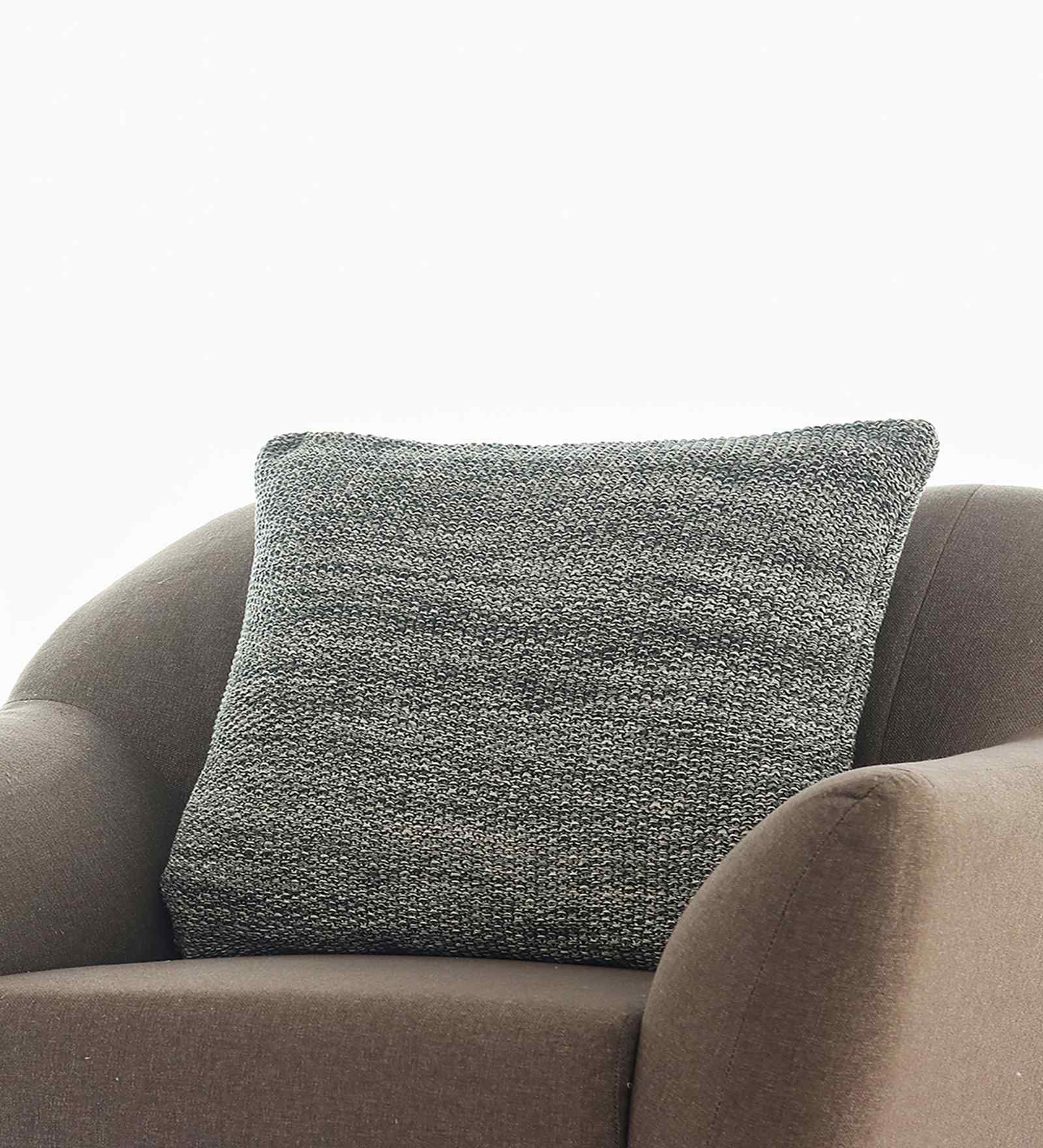 Honeydew & Natural 100% Cotton Moss Knit 22X22 Inches Knitted Cushion Cover