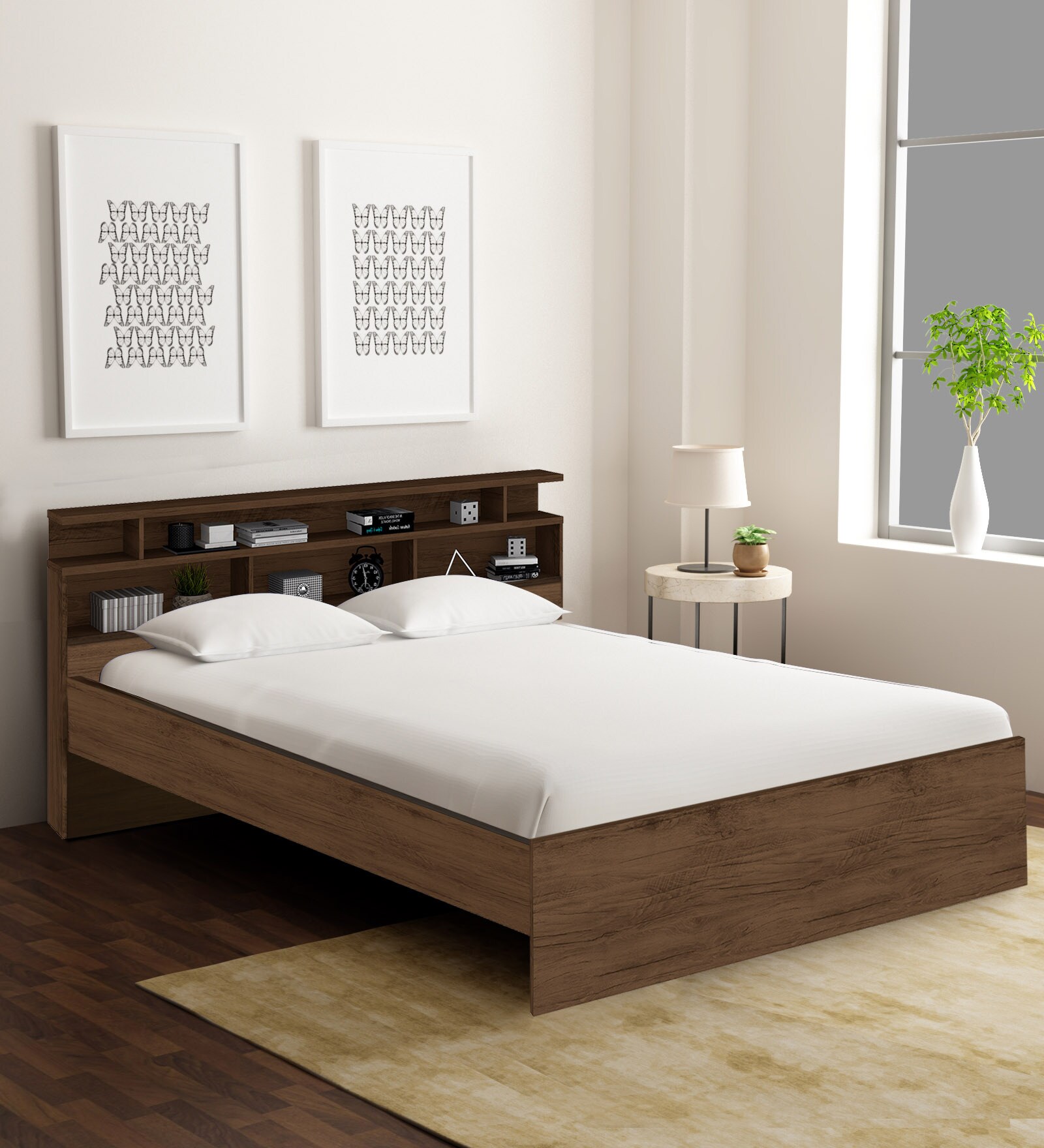 Buy Honshu King Size Bed With Headboard Storage In Coffee Finish at 14