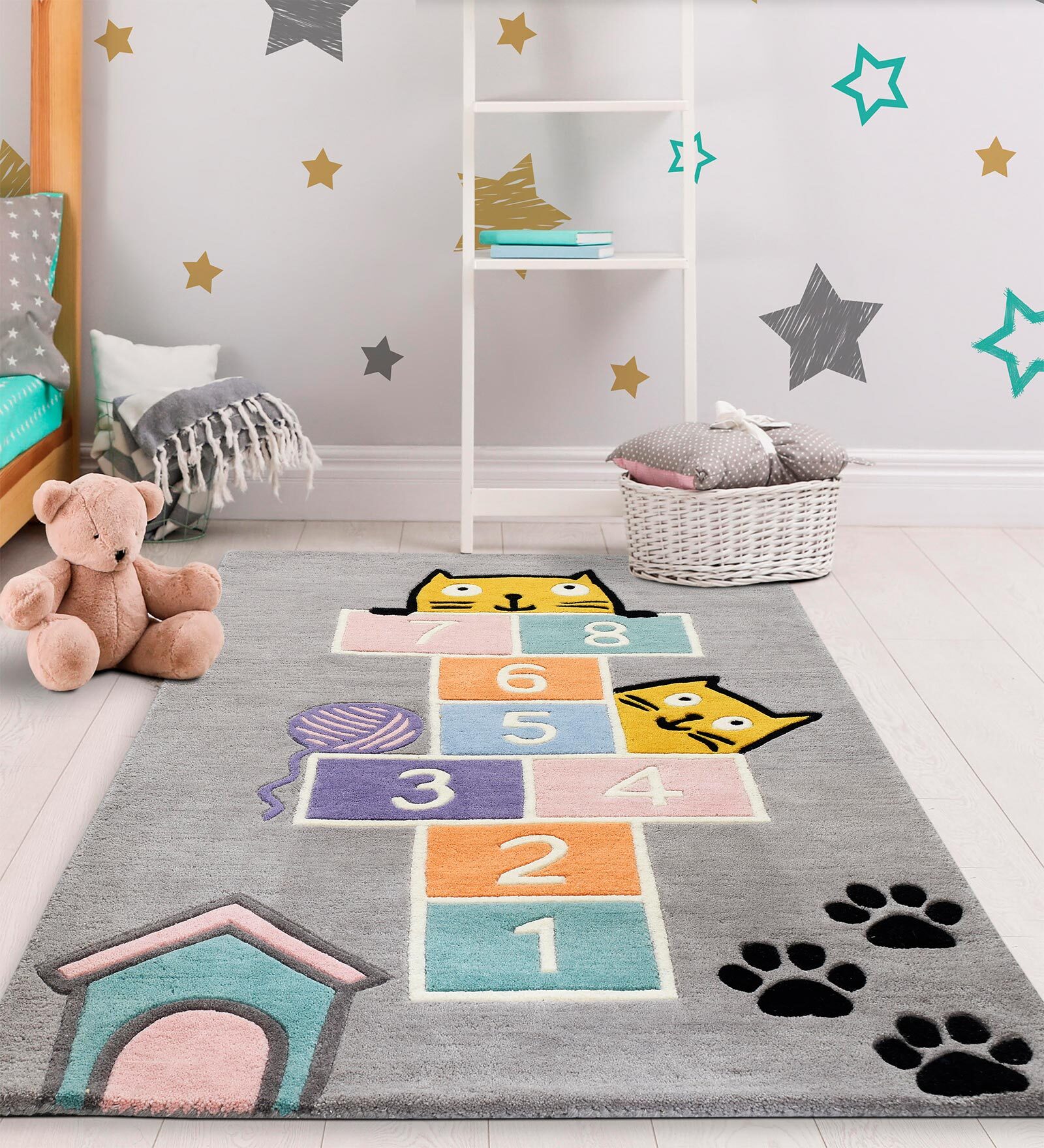 Multicolor Textual Wool 3 ft x 5 ft Kids Carpet
