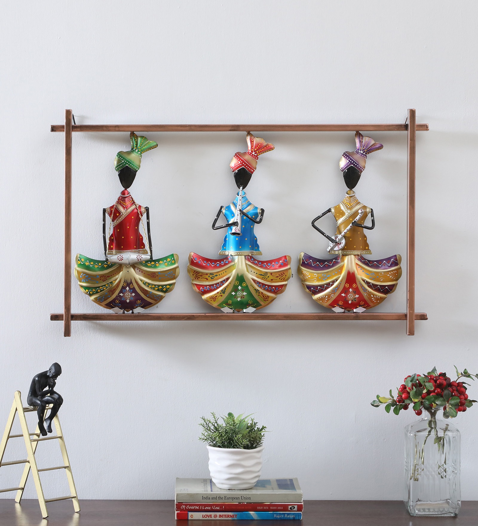 Horizontal 3 Punjabi Musicians Multicolour Iron  Wall Art