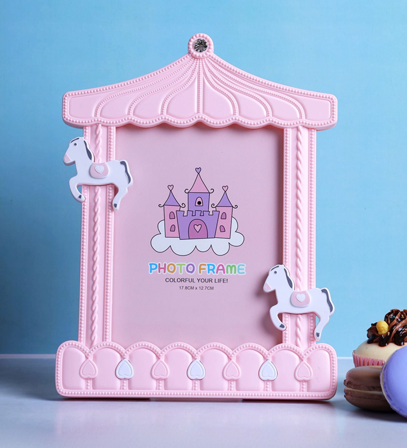 Horse Carousel Blue Colour Plastic Kids Photo Frame