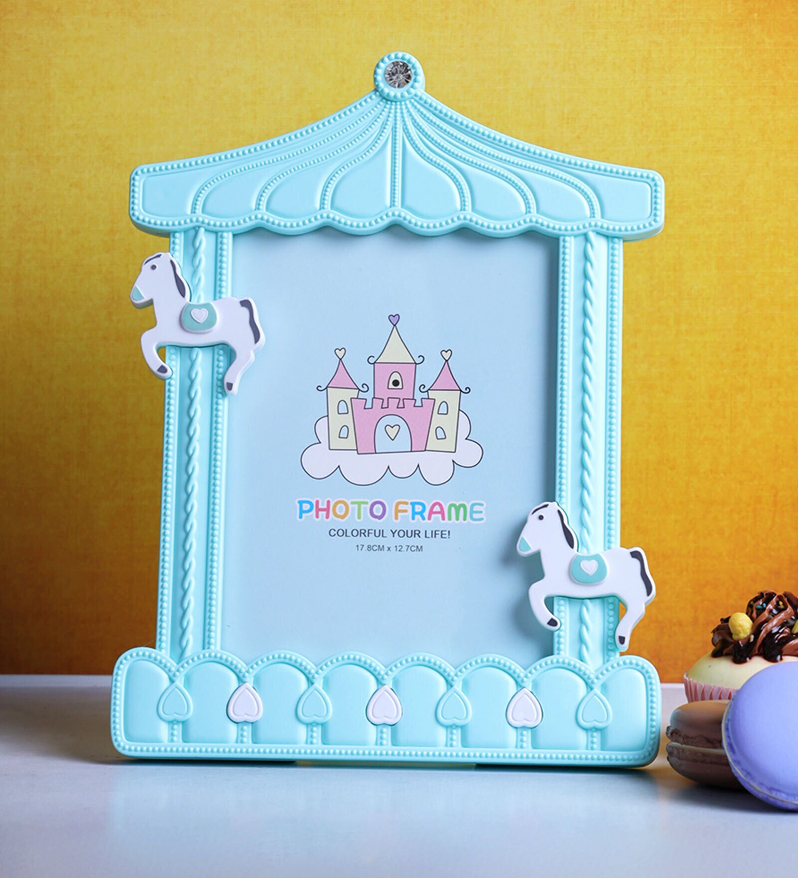 Horse Carousel Blue Colour Plastic Kids Photo Frame