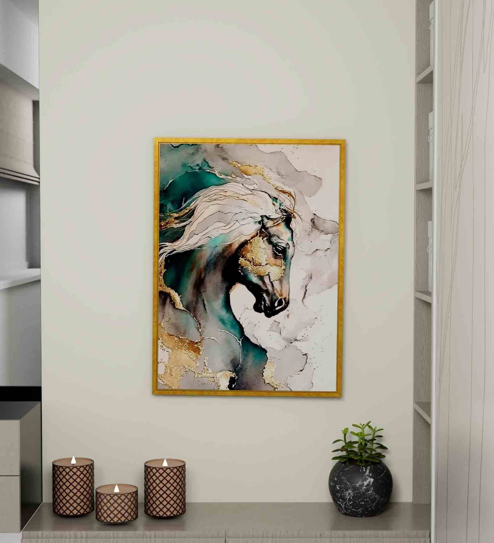 Horse Multicolour Engineered Wood Framed Canvas Wall Painting