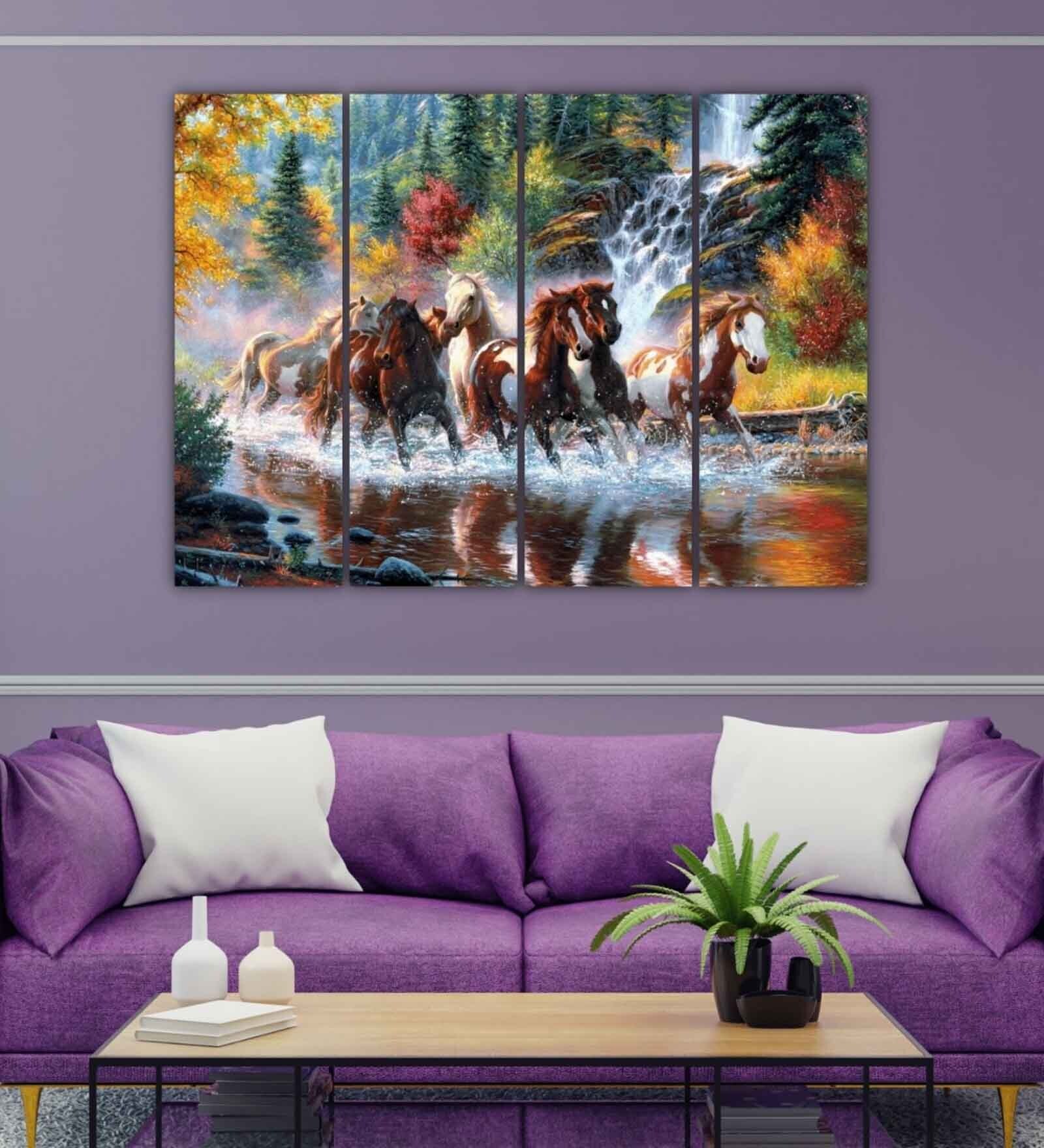 Horse Brown Wood Framed Wildlife Art Panel Set of 4