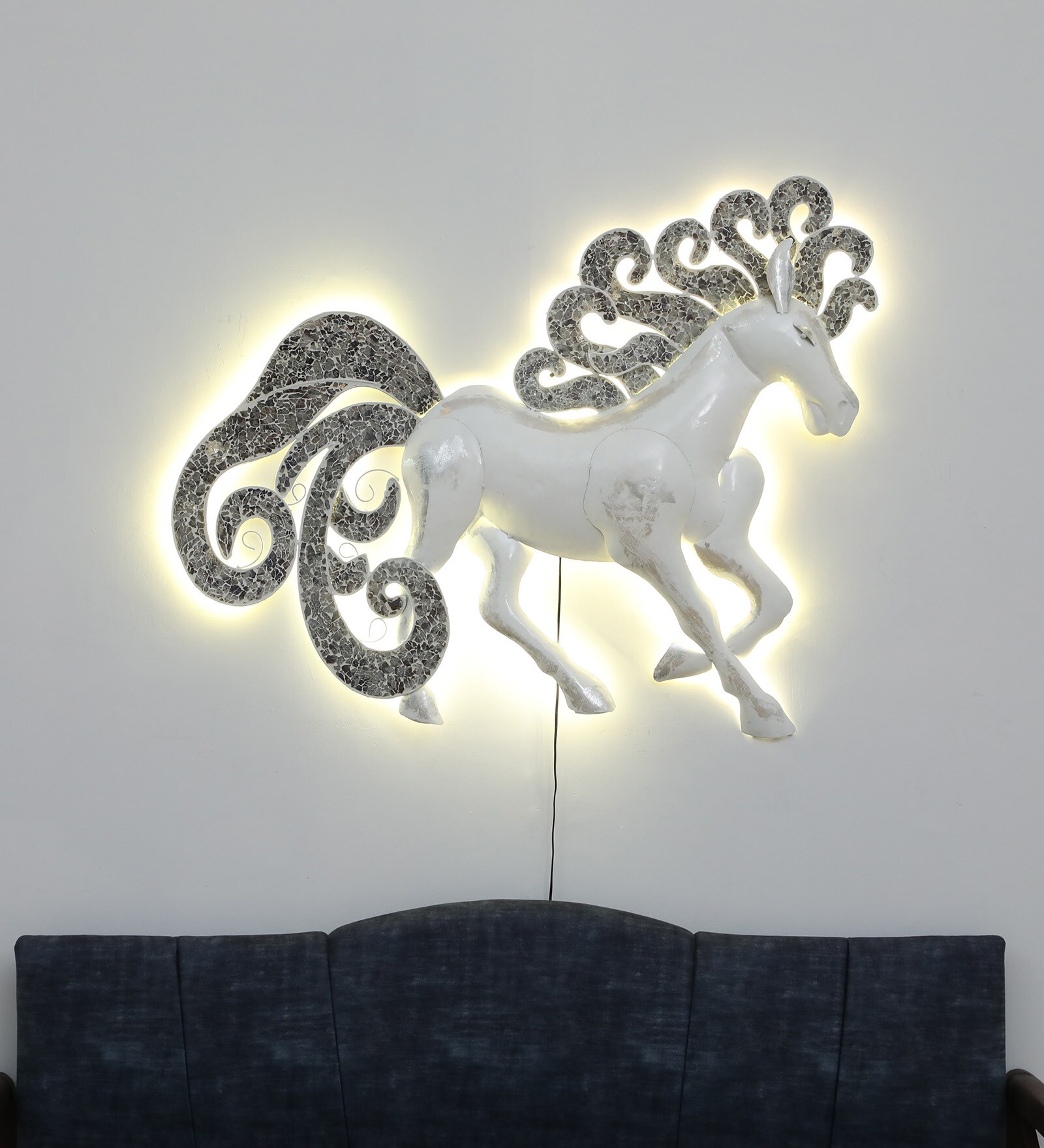 Unicorn White Iron Wall Art With LED