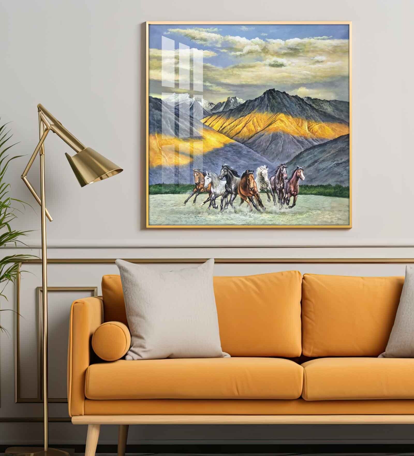 Horses in Motion Glass Finish Vertical Wall Art