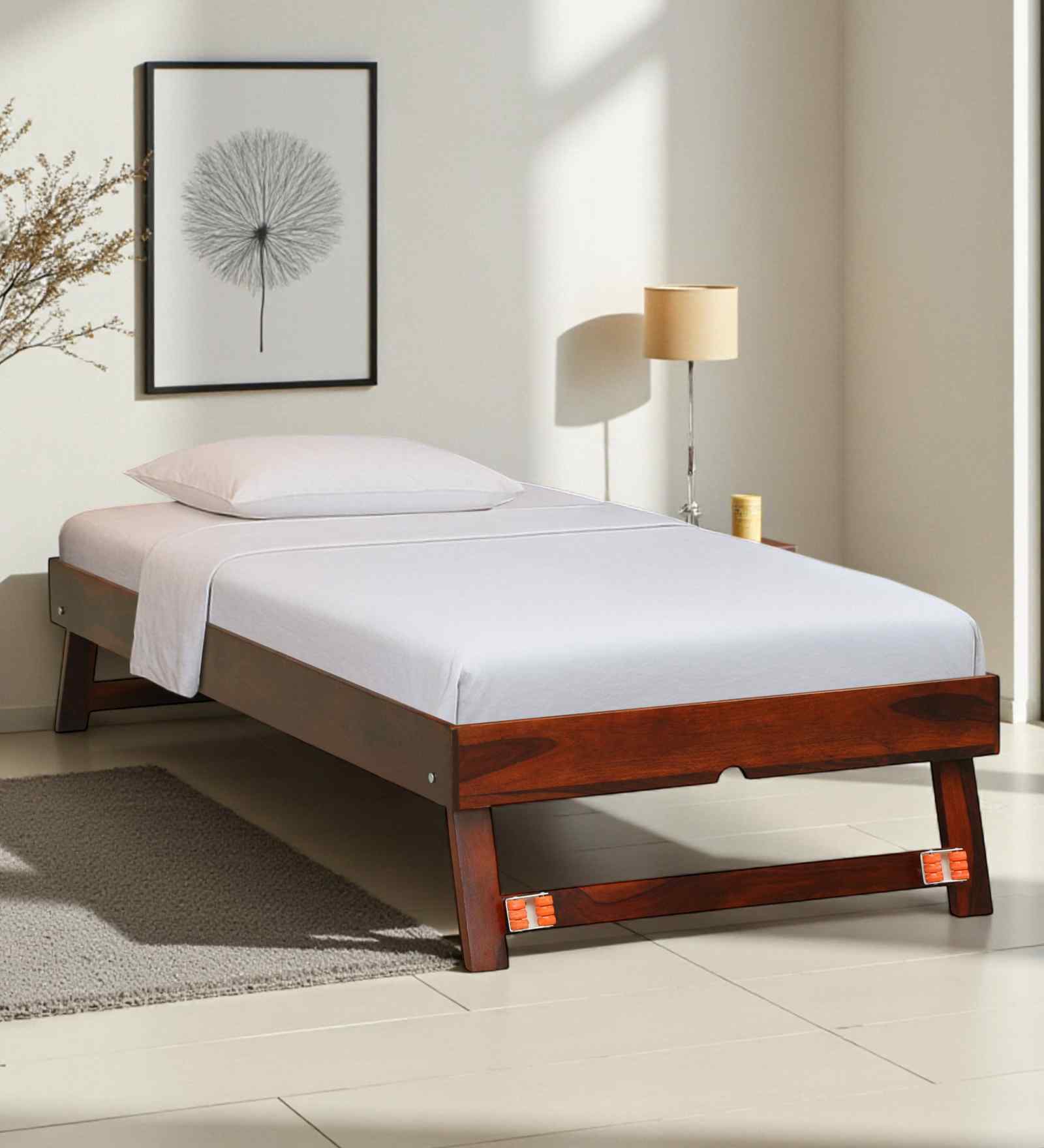 Horten Sheesham Wood Trundle Bed In Honey Oak  Finish