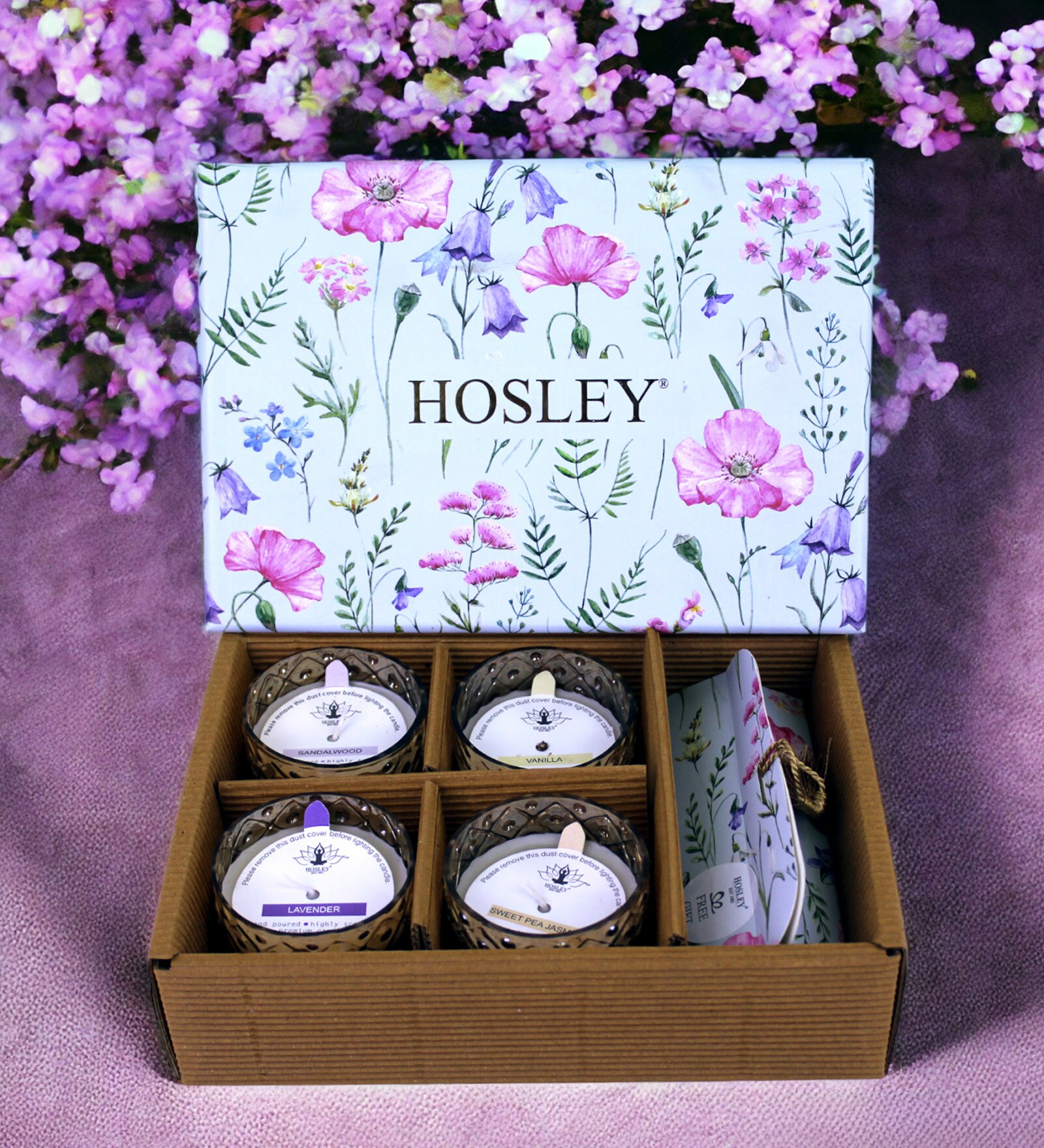 Set of 4 Fragrance Gold Glass Candles with Ceramic Incense Stick Holder Gift Set-Sandalwood,Lavender,Vanilla, Jasmine With Free Five Incense Sticks