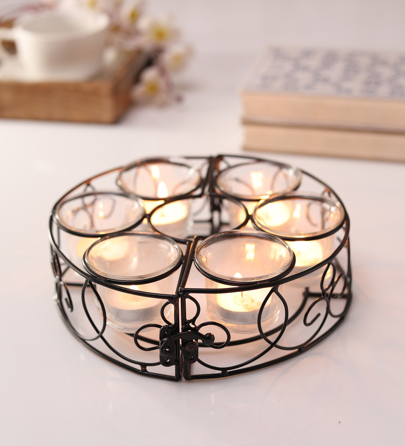 Triad Set Of 6 Black Metal Table Tea Light Holder