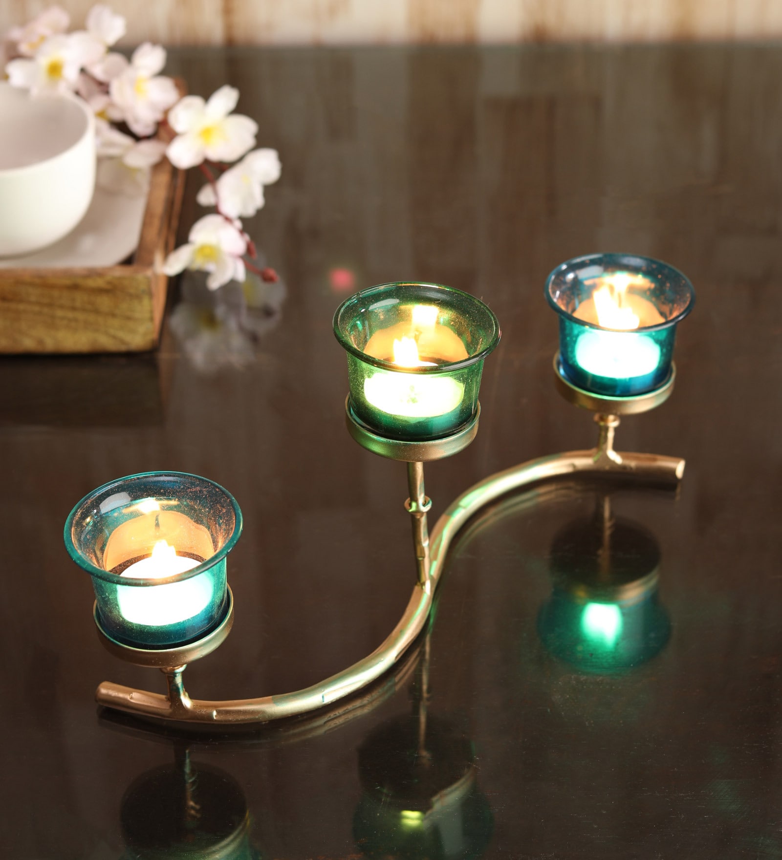 Delphine Set Of 3 Blue Metal Table Tea Light Holder