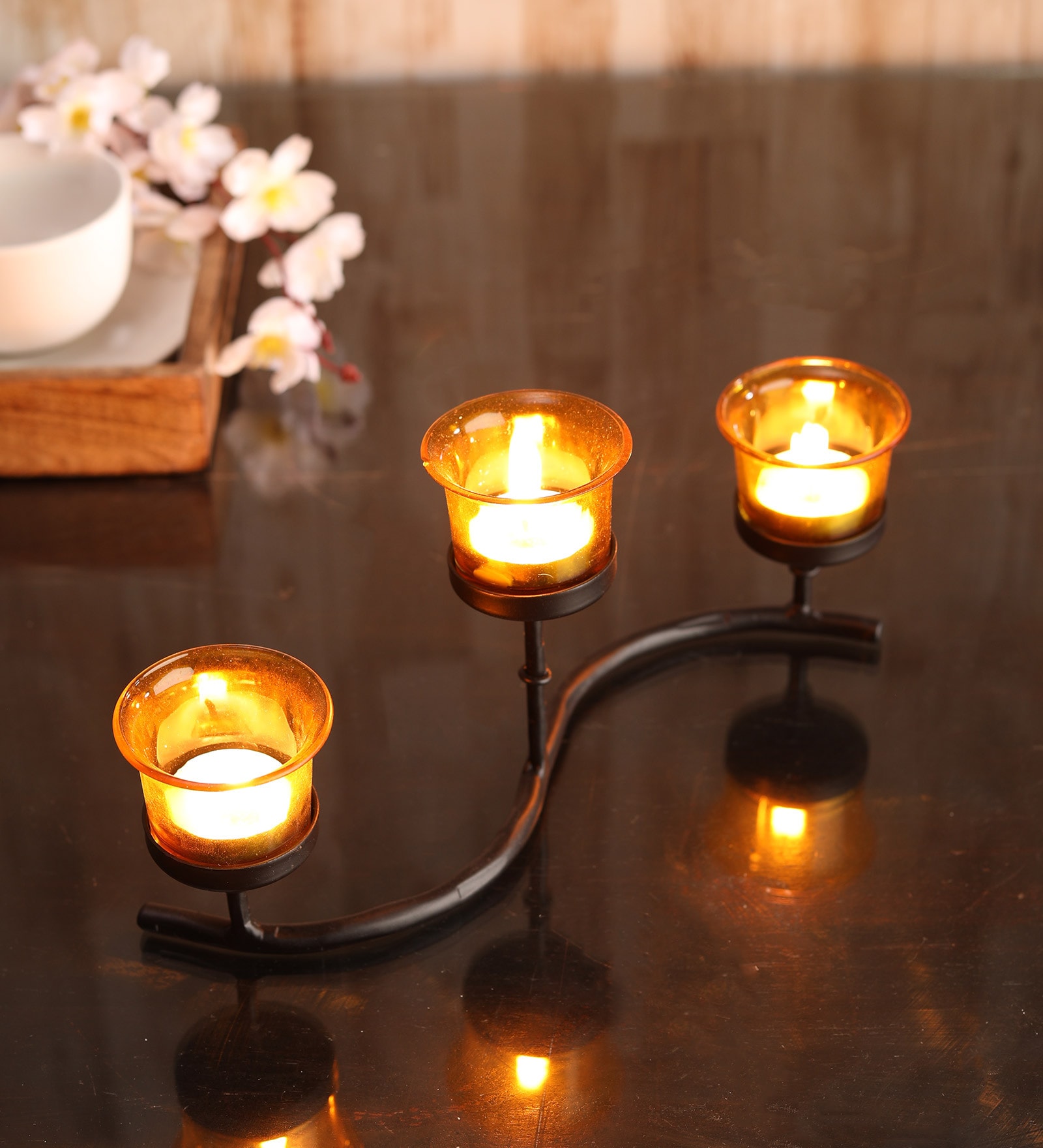 Euphoria Set Of 3 Black Metal Table Tea Light Holder