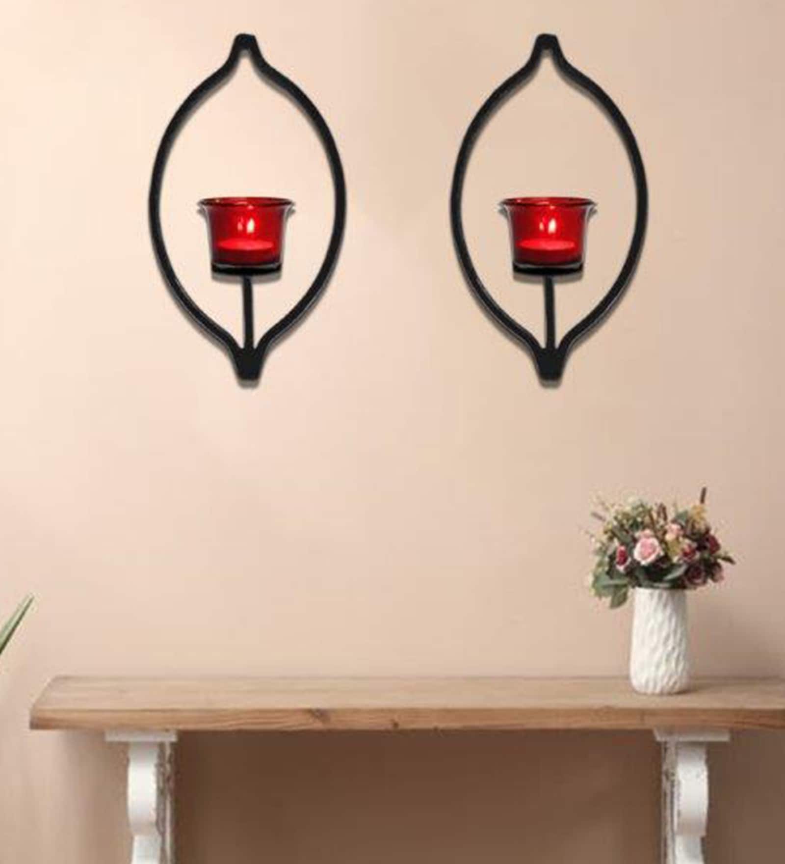 Hosley Metal Tea Light Candles Holder With Red Glasses And Tealights