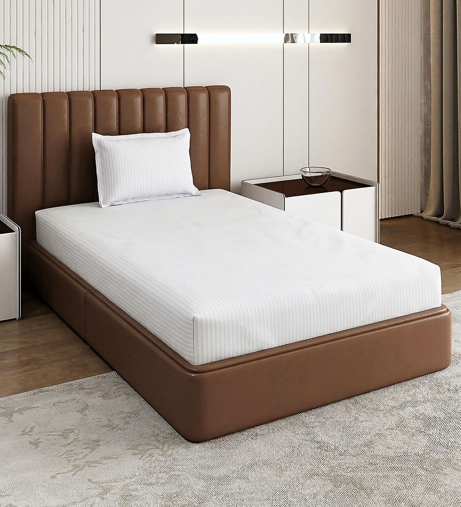 White Solid 180 TC Polyester Bedsheet With Single Size Bedsheet With 1 Pillow Cover