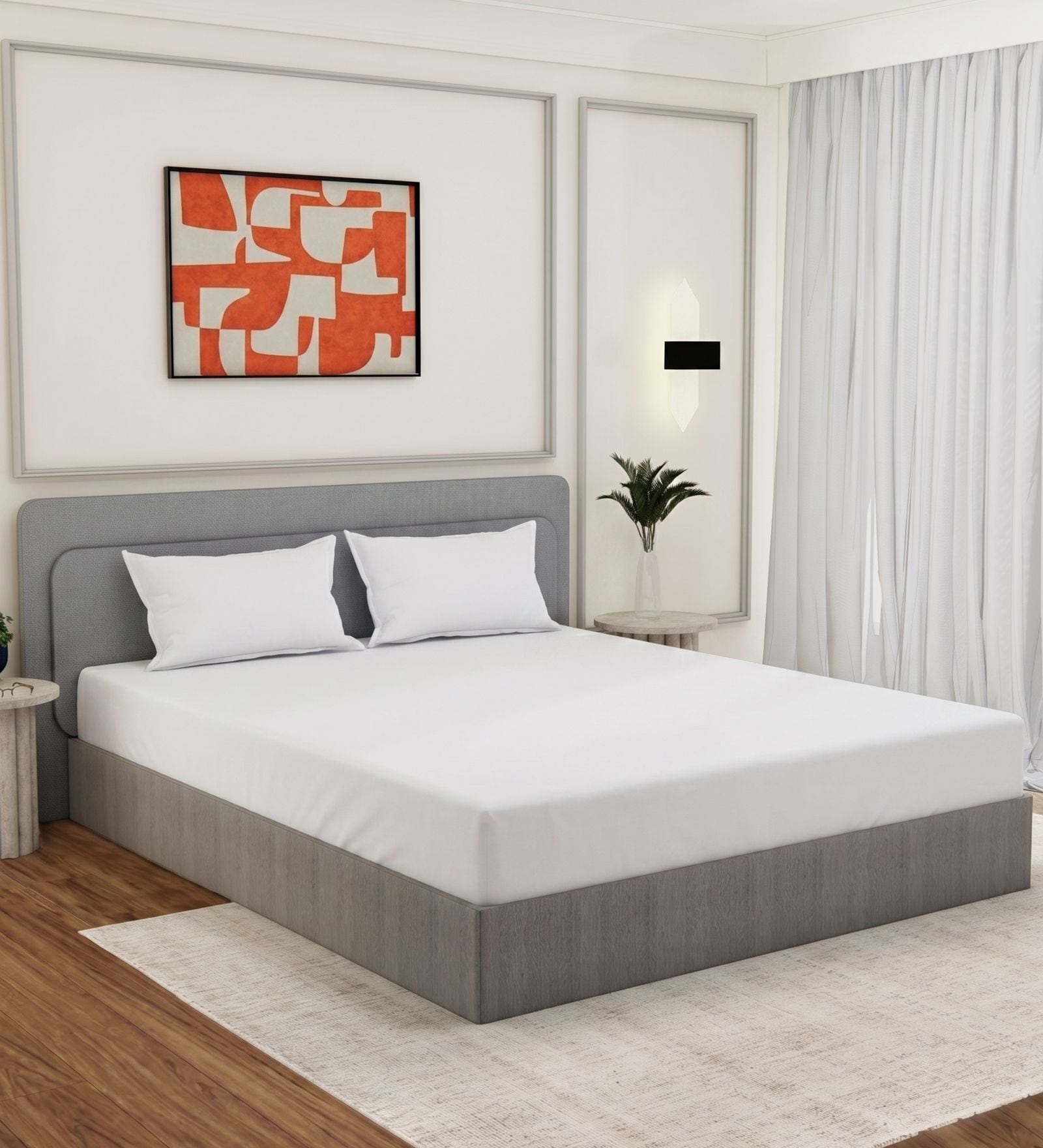 White Solid 210 TC Cotton Single Size Bedsheet With 1 Pillow Cover