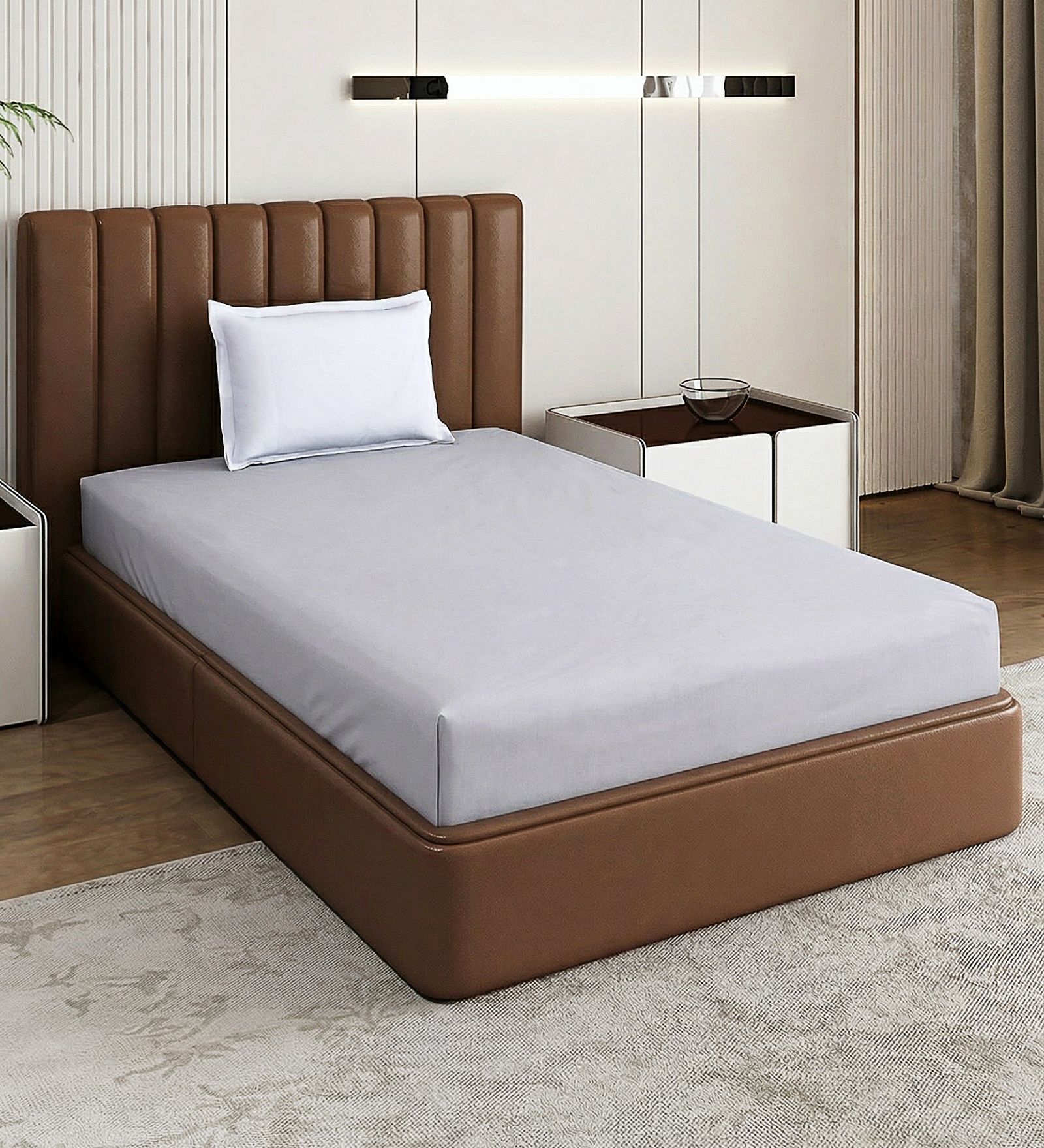White Solid 210 TC Cotton Bedsheet With Single Size Bedsheet With 1 Pillow Cover