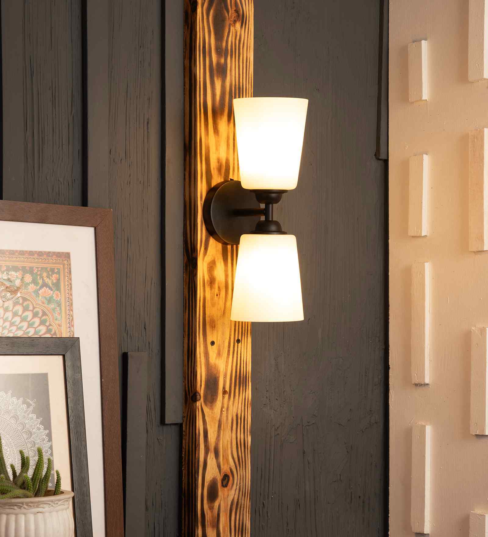 Houghton 2 White Glass Wall Light