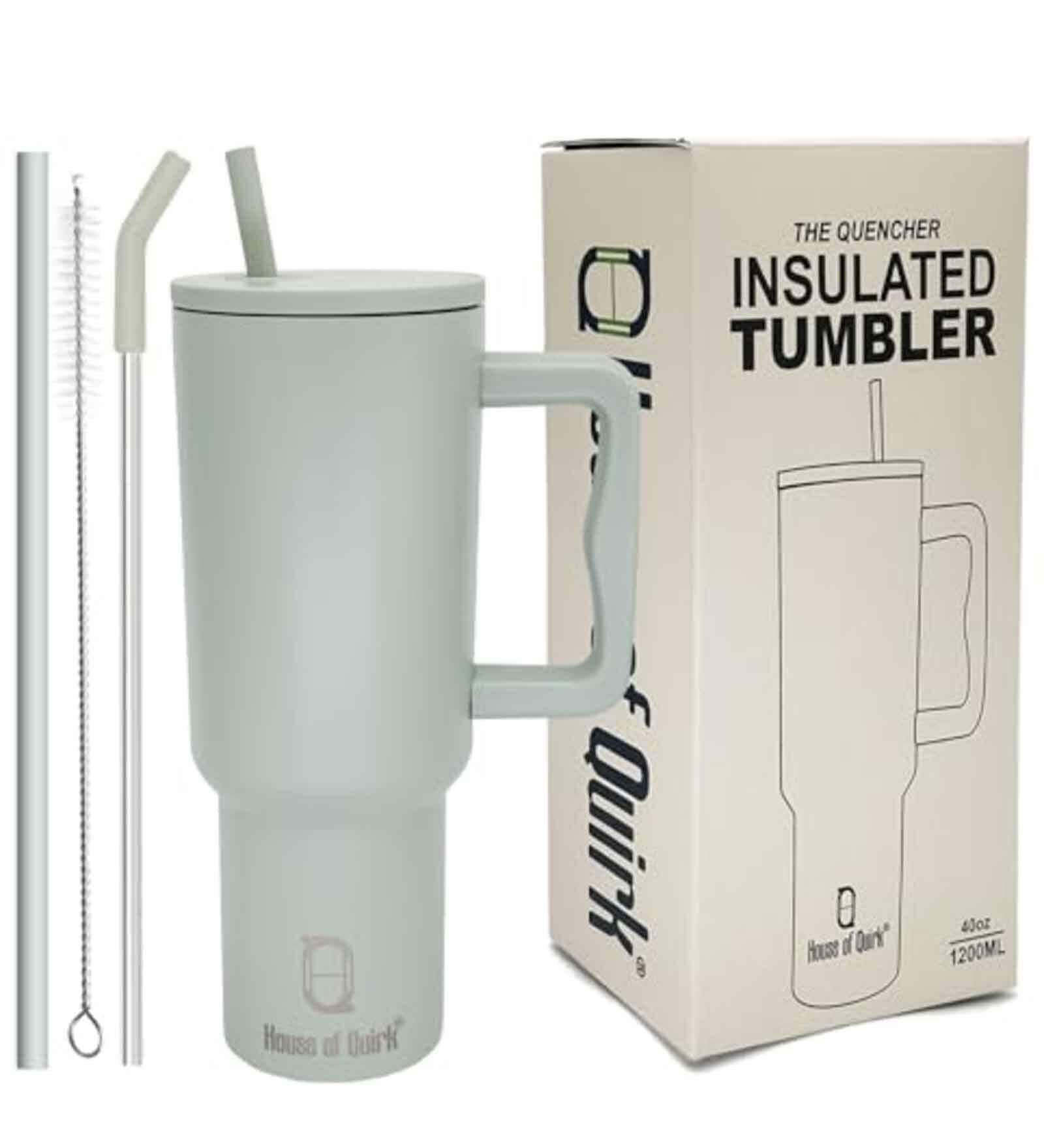 House of Quirk 1200ML Stainless Steel Tumbler Hot and Cold with Handle and Lid 2 Straw, Double Insulated Cup 100% Leak Proof Mug Cupholder for Gym, Travelling (Lime Pistachio)